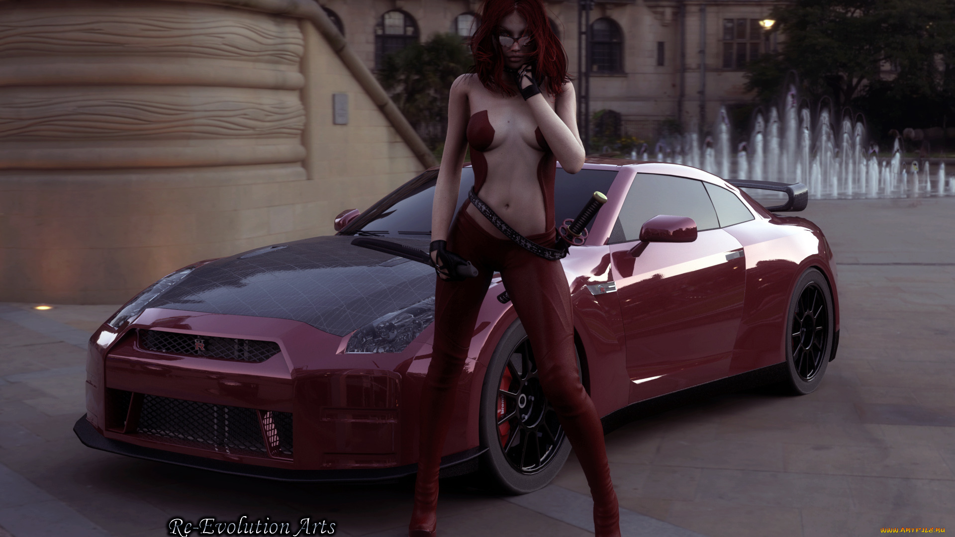 автомобили, 3d, car&girl, автомобиль, фон, взгляд, девушка