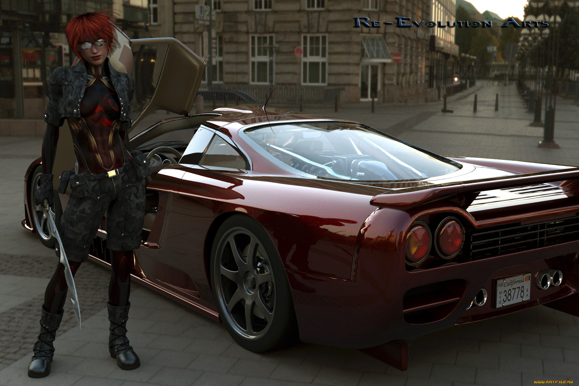 автомобили, 3d, car&girl, взгляд, девушка, автомобиль, фон