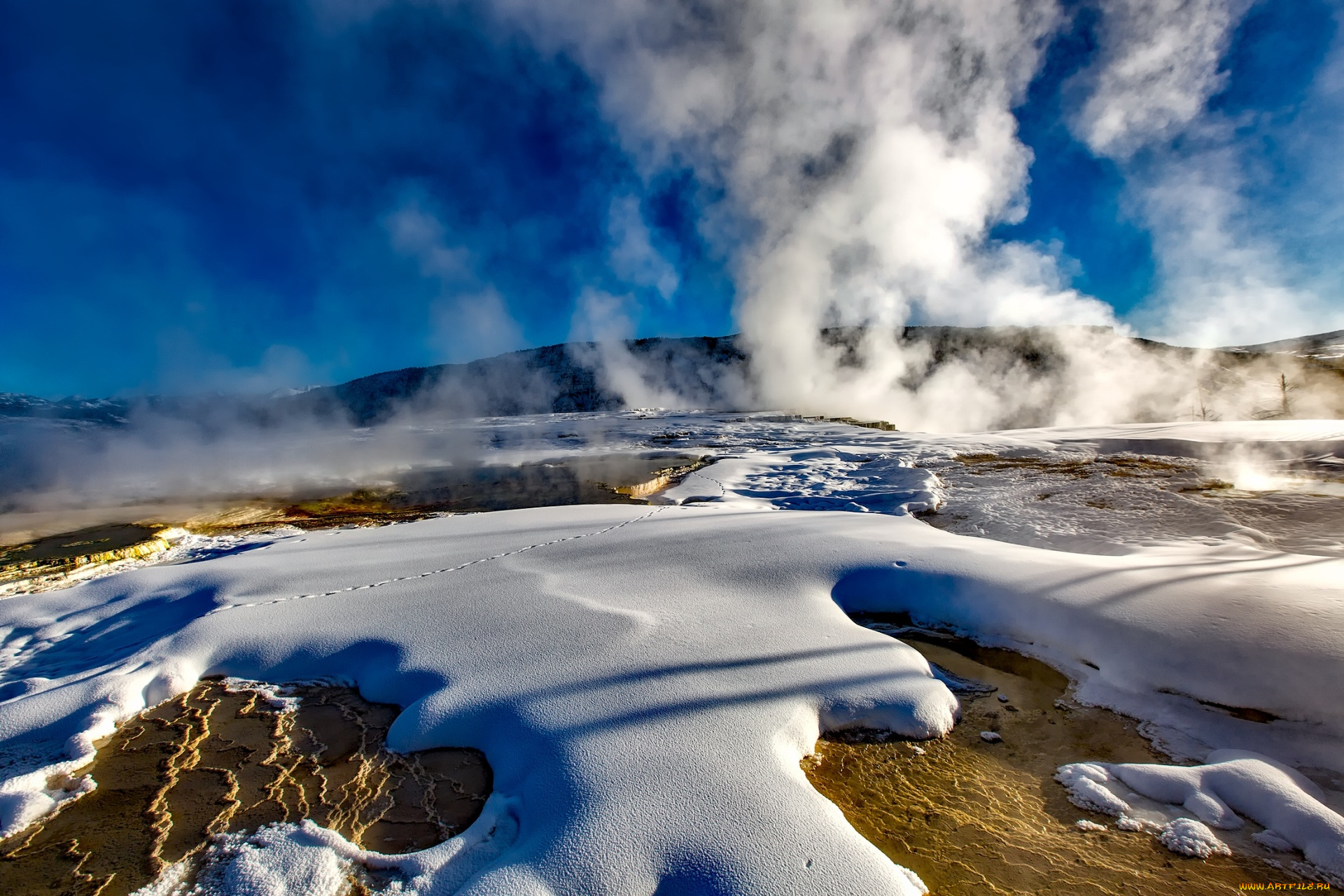 природа, пейзажи, снег, гейзеры