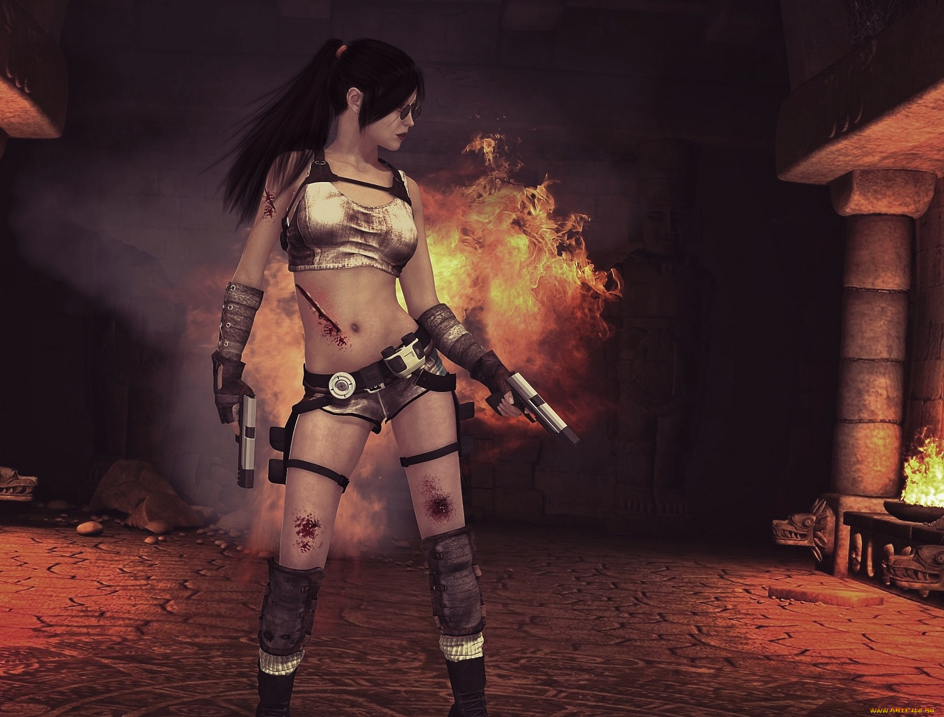 видео, игры, tomb, raider, , the, angel, of, darkness, оружие, девушка, крофт, лара, игры, огонь