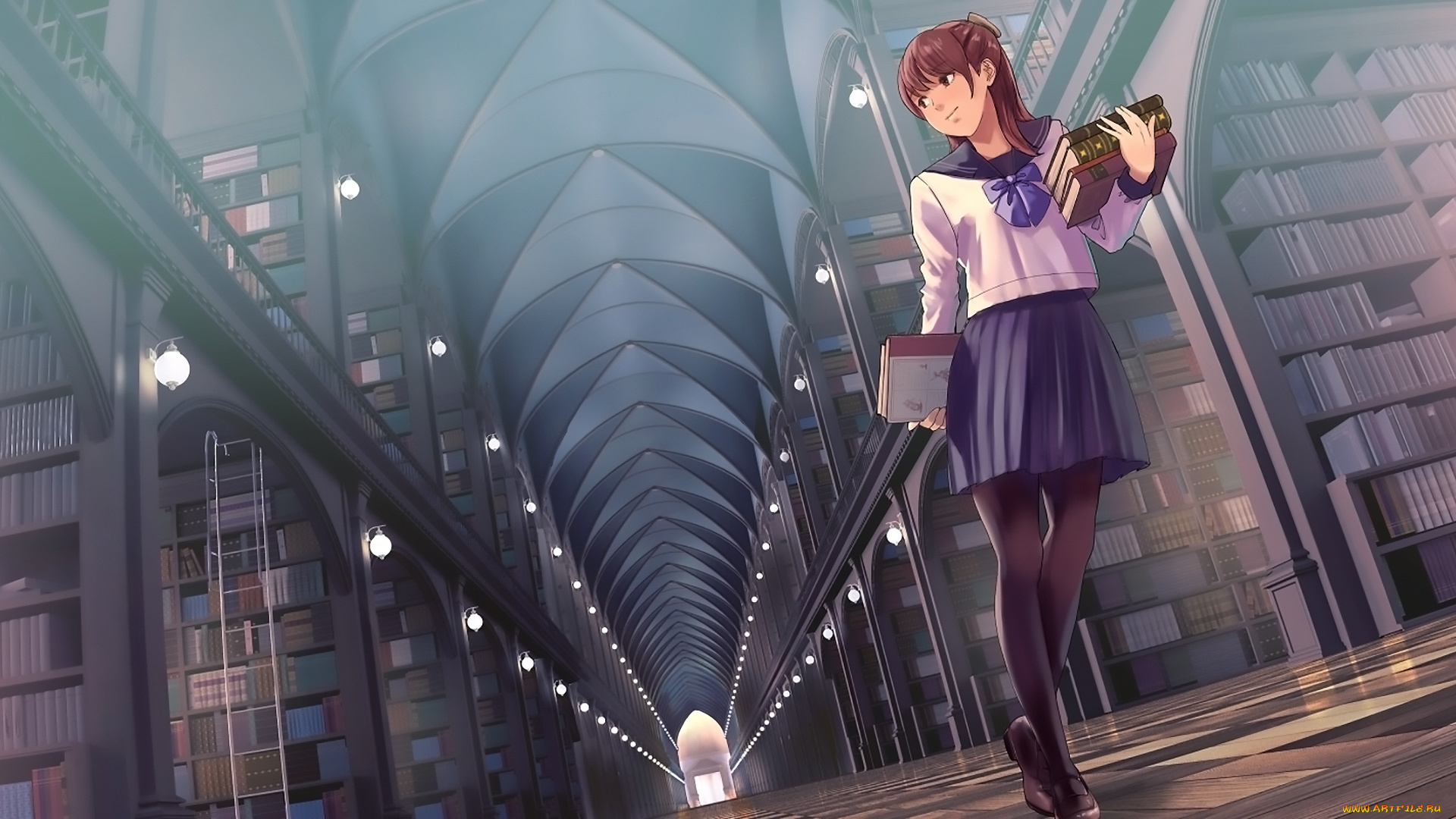 аниме, город, , улицы, , здания, девушка, взгляд, фон