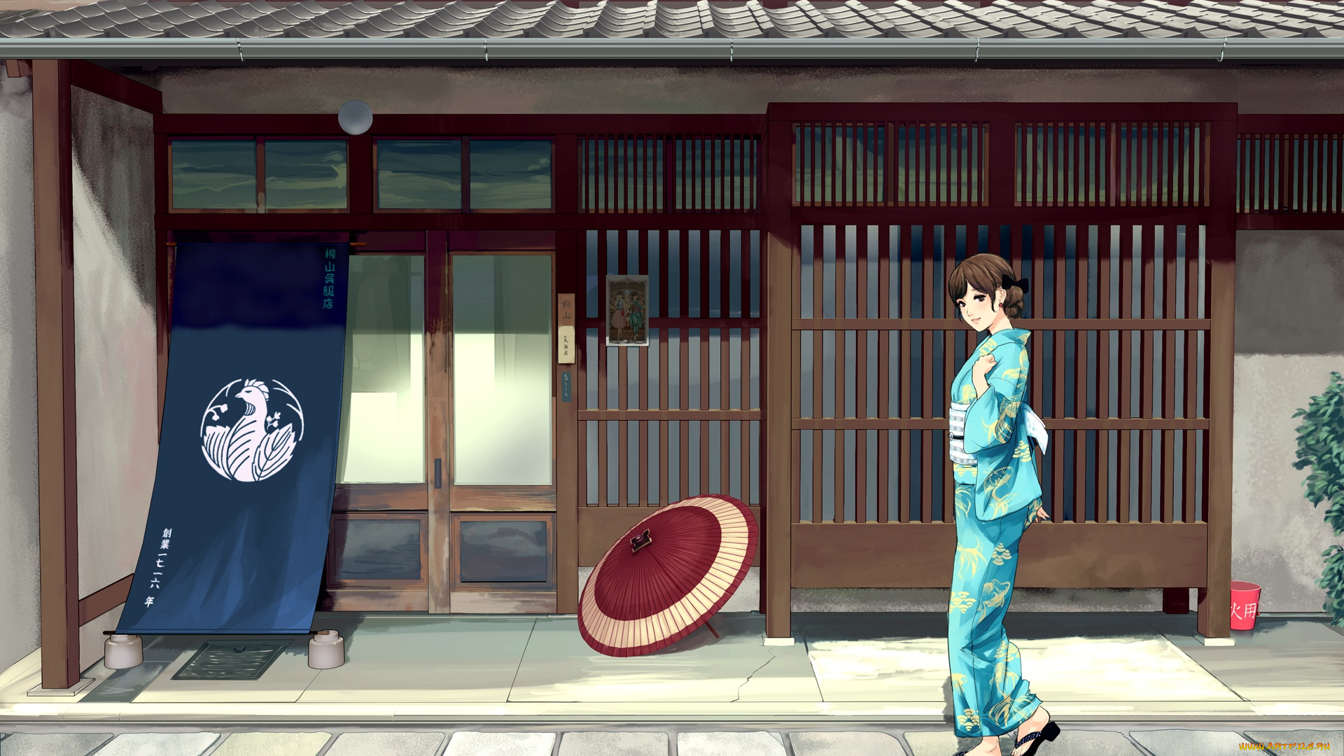 аниме, город, , улицы, , здания, девушки, взгляд, фон