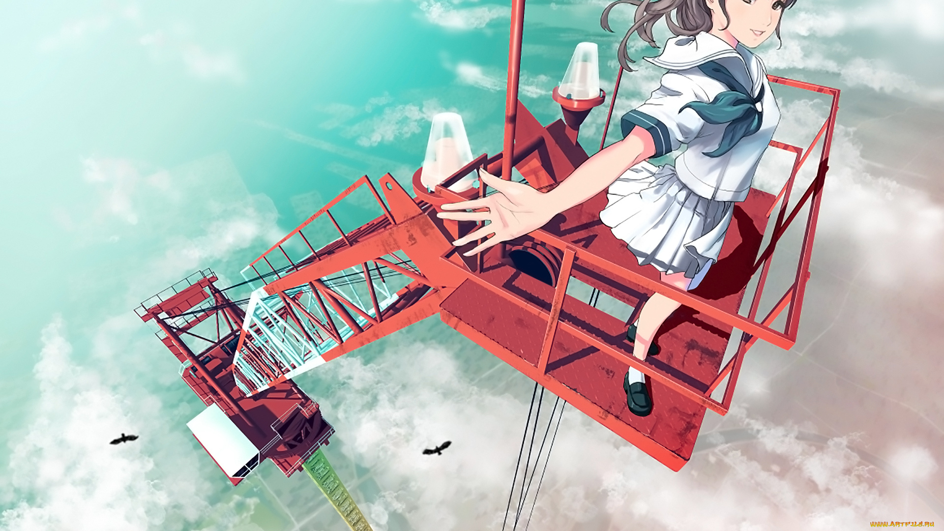 аниме, оружие, , техника, , технологии, девушка, взгляд, фон