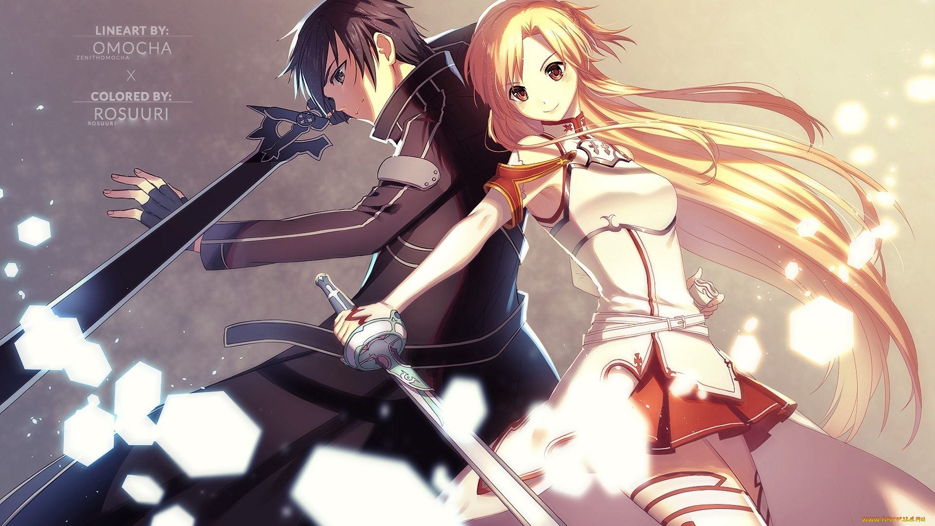 аниме, sword, art, online, двое, kirito, asuna