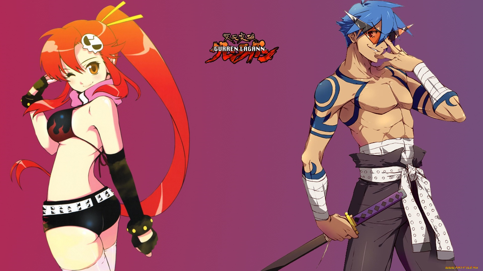 аниме, tengen, toppa, gurren-lagann, двое