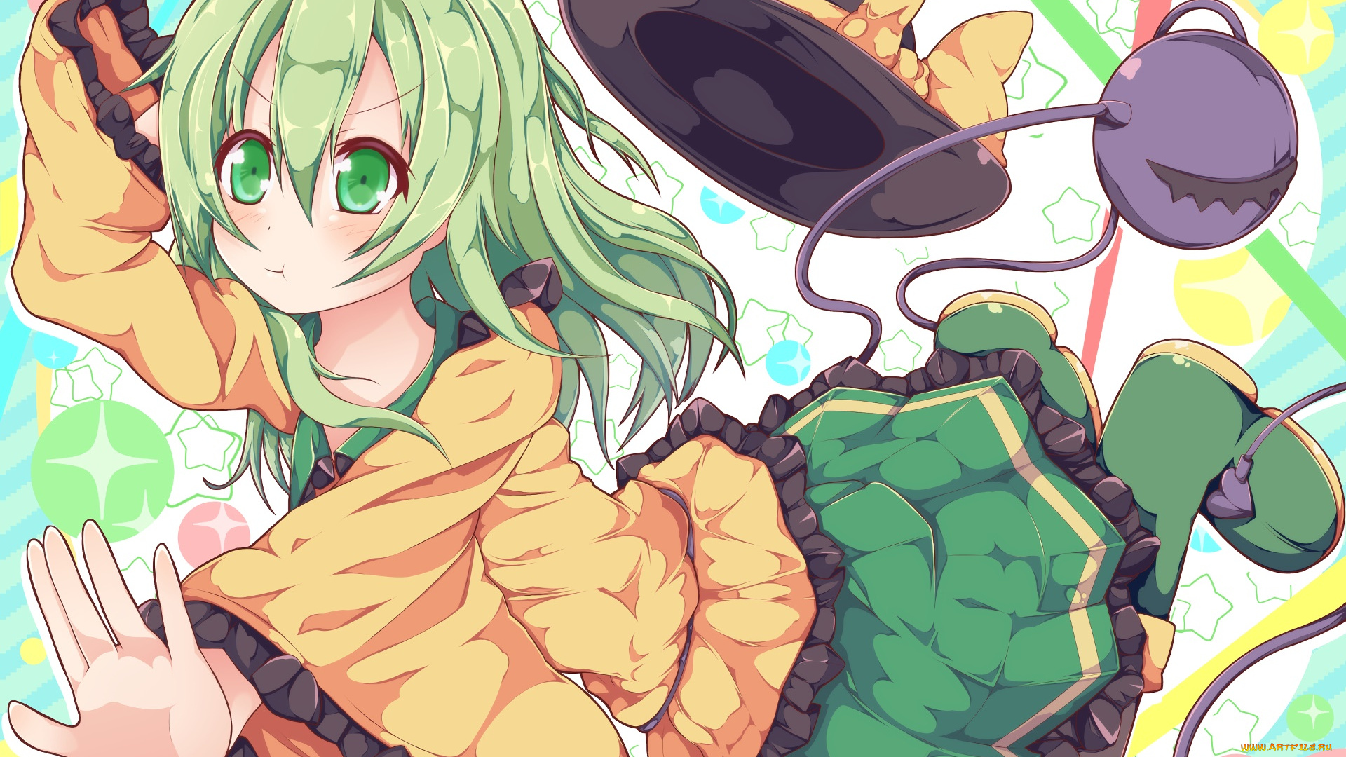 аниме, touhou, девушка, взгляд, фон