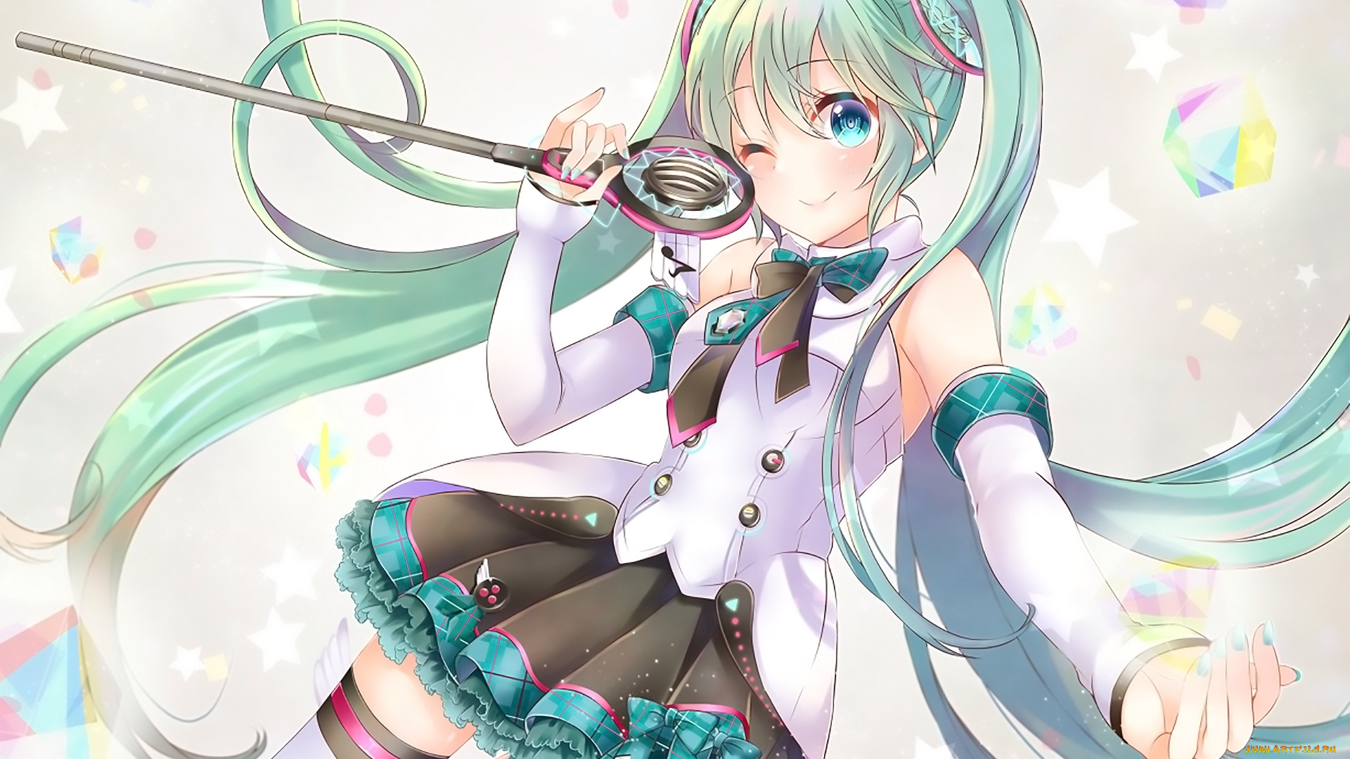 аниме, vocaloid, девушка, взгляд, фон