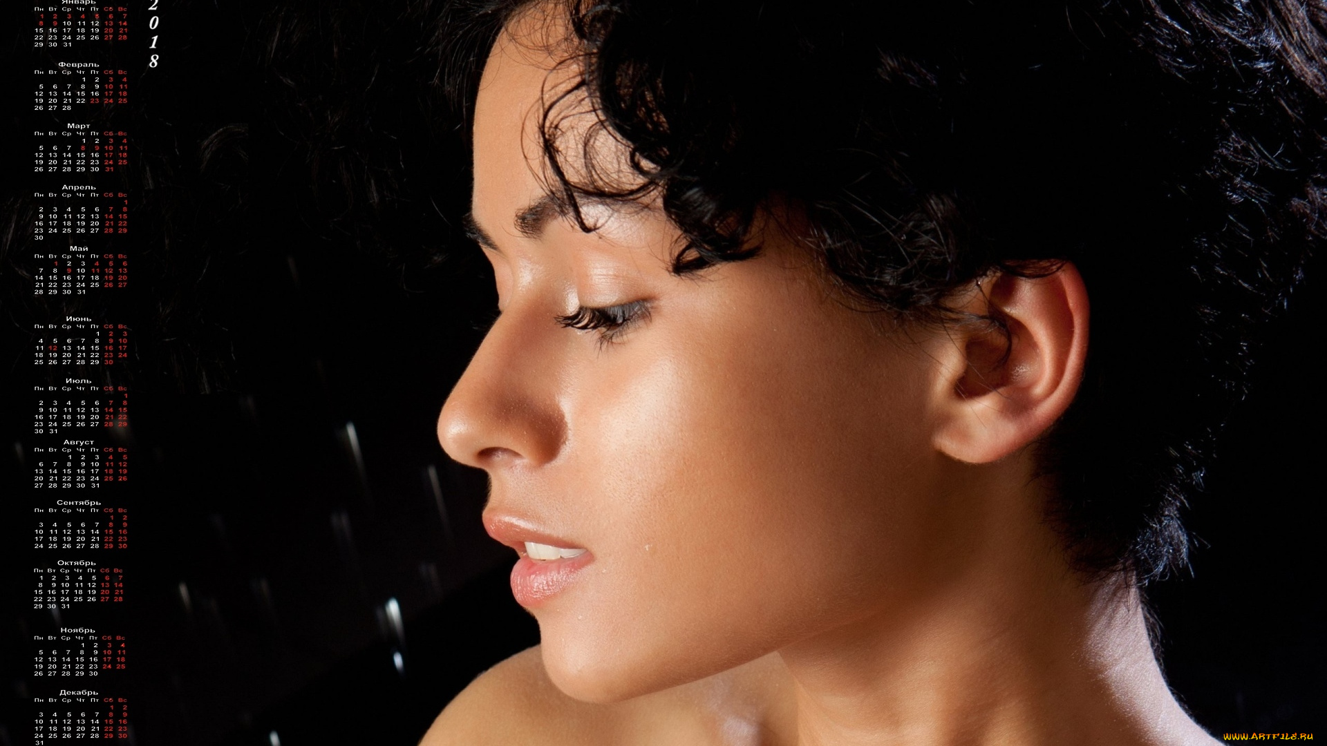 календари, девушки, лицо, профиль, черный, фон