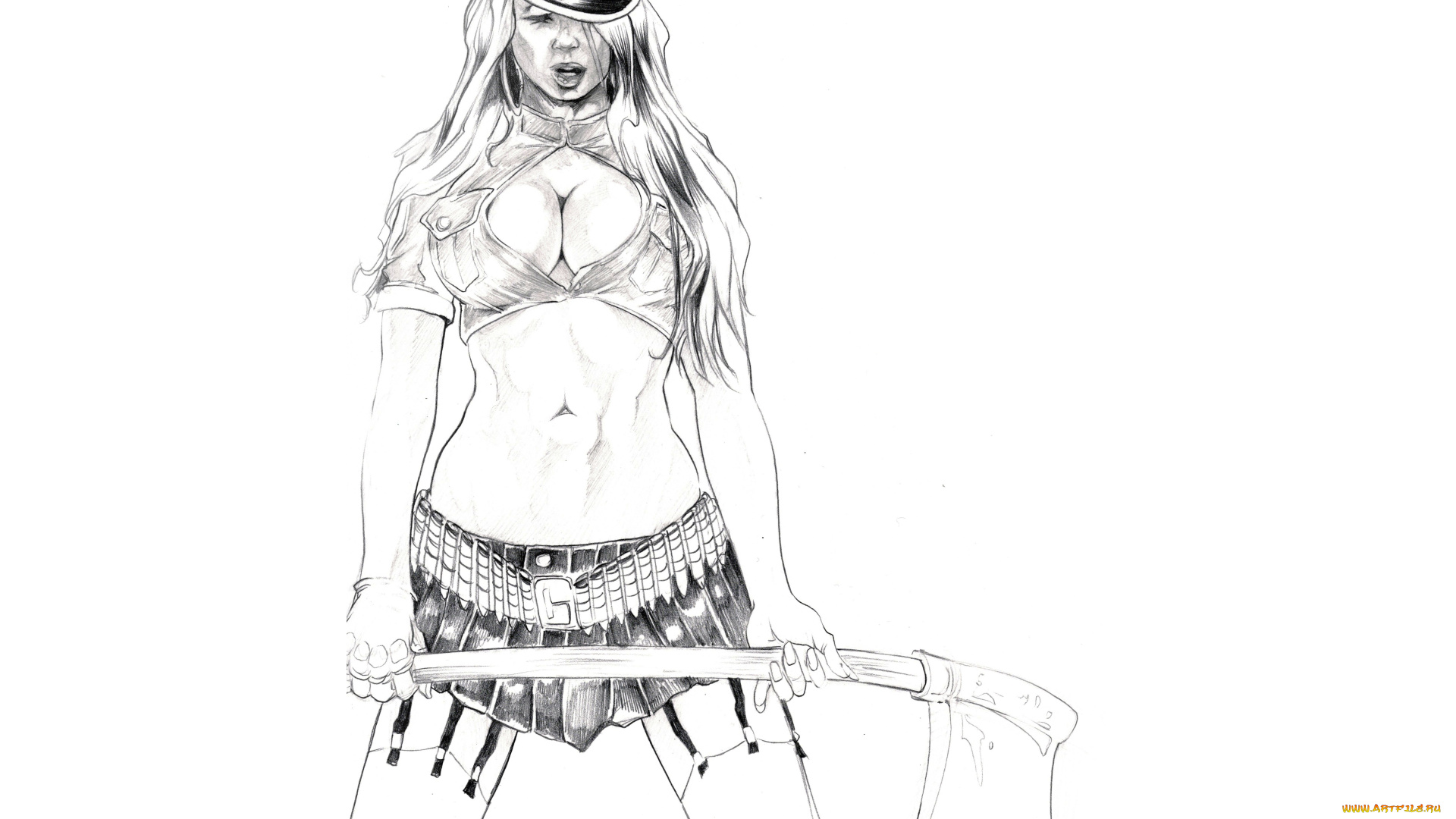 рисованное, комиксы, топор, фон, девушка