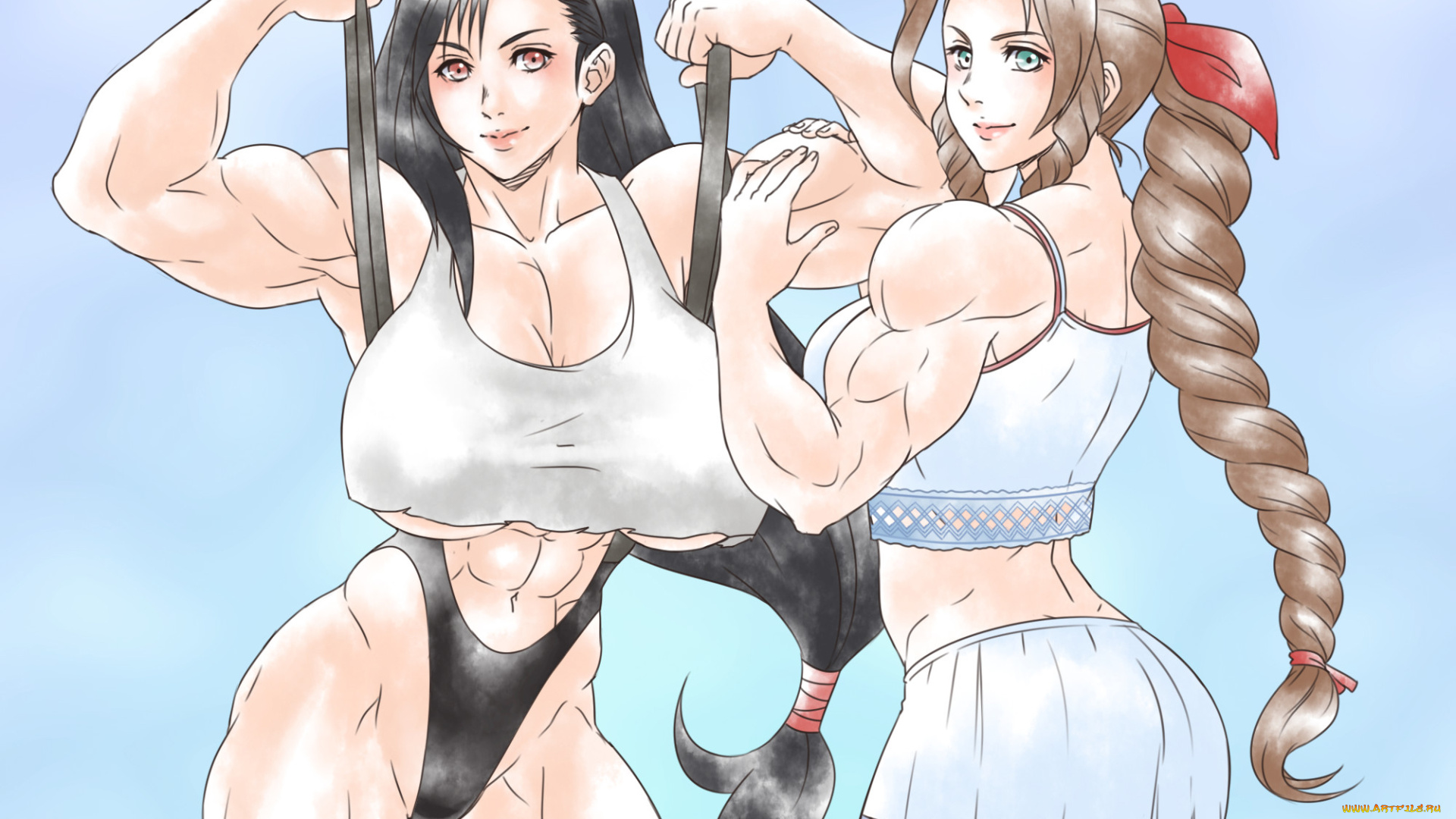 рисованное, люди, девушки, мускулы, взгляд, фон