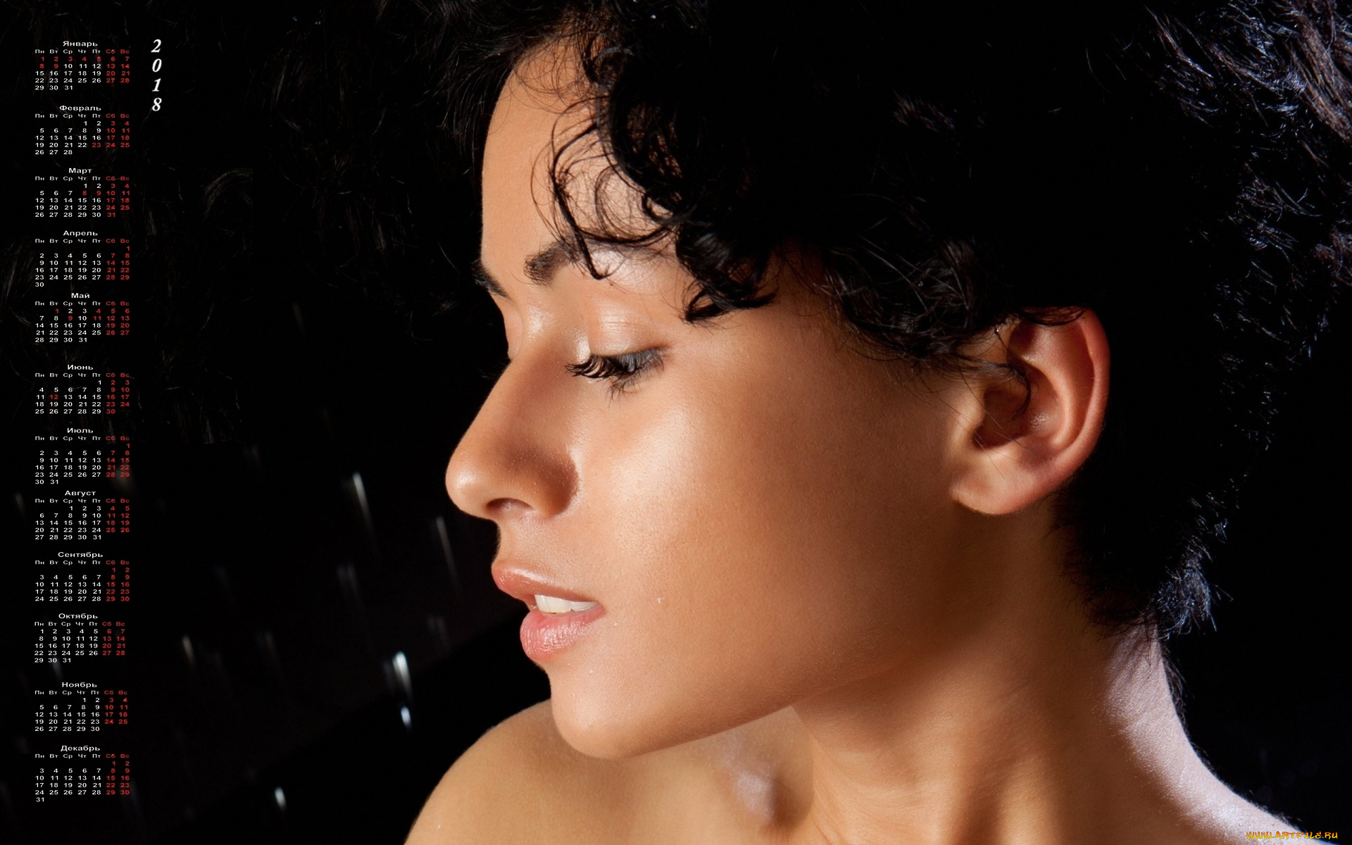 календари, девушки, лицо, профиль, черный, фон