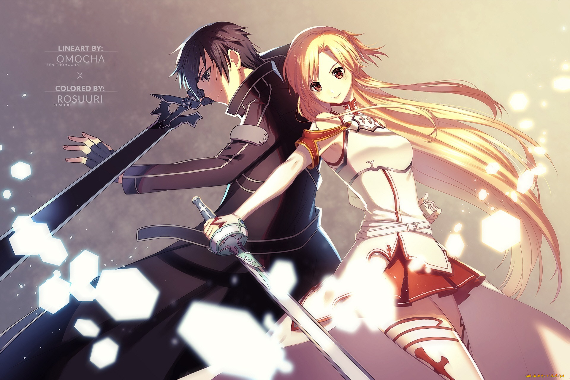 аниме, sword, art, online, двое, kirito, asuna