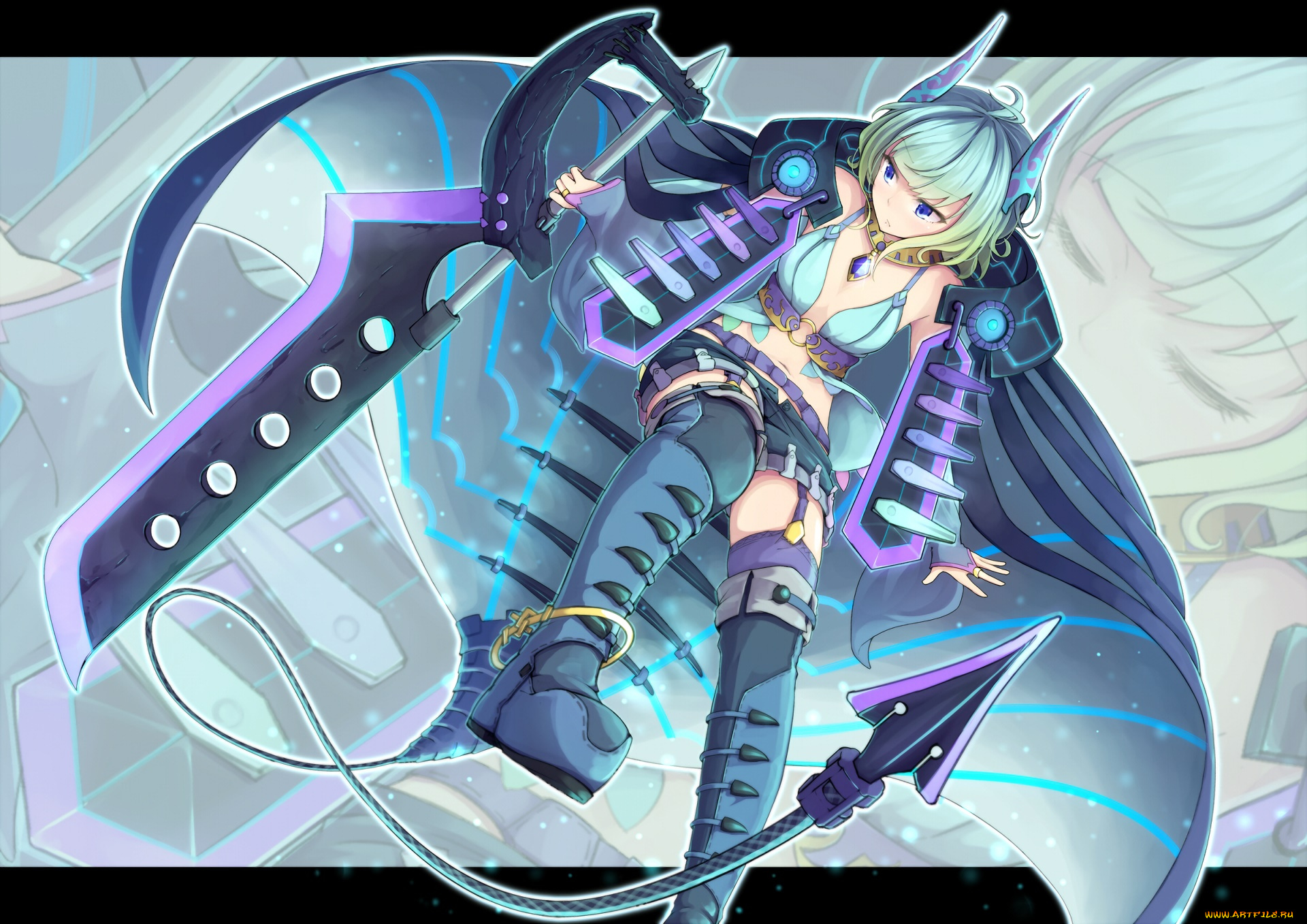 аниме, оружие, , техника, , технологии, девушка, взгляд, фон