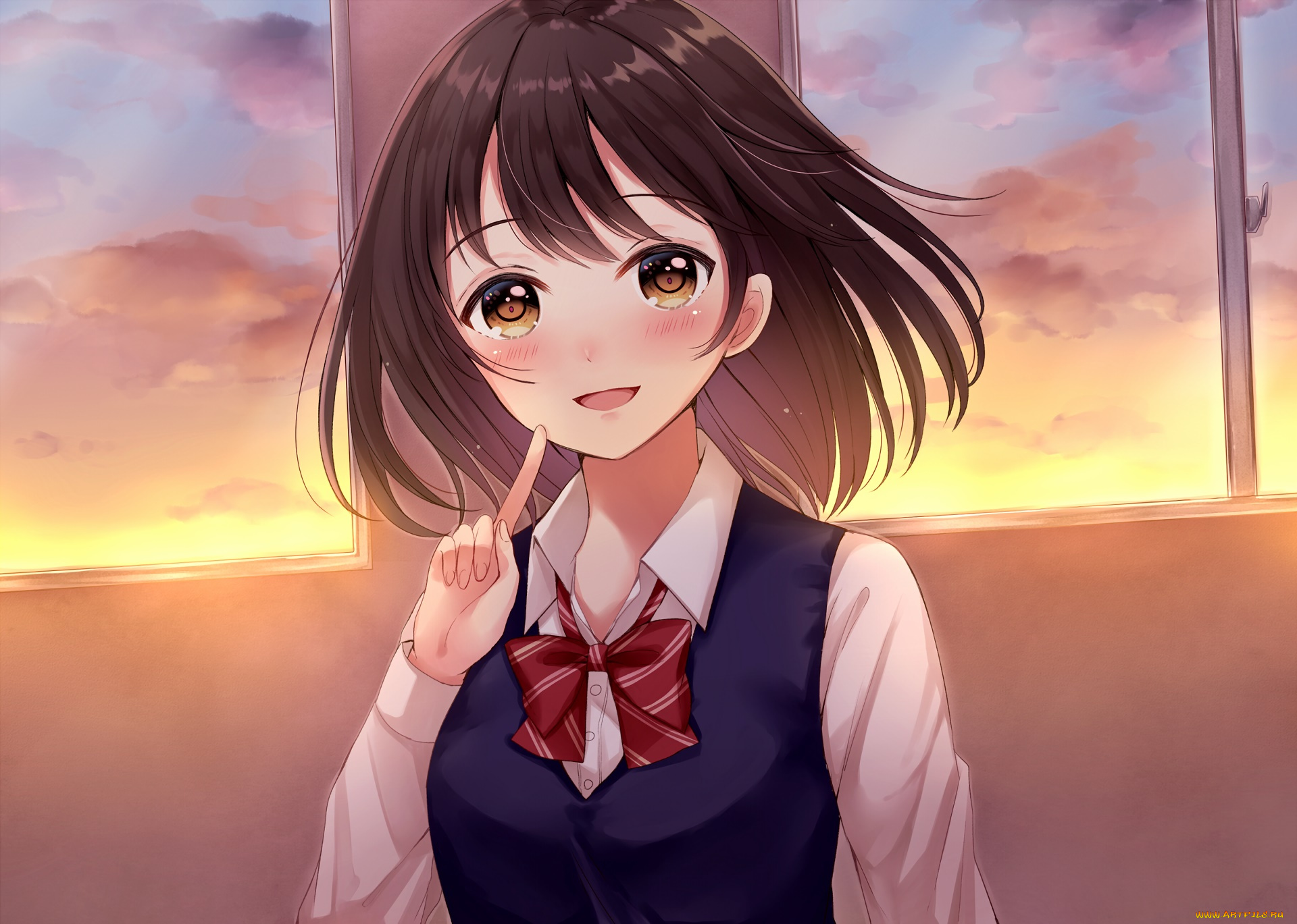 аниме, unknown, , другое, девушка, взгляд, фон