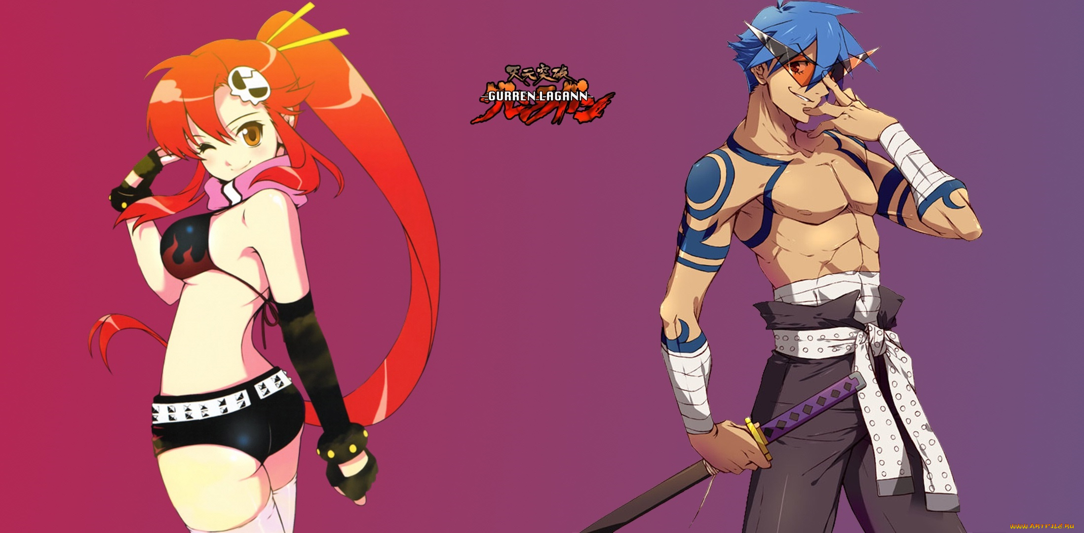 аниме, tengen, toppa, gurren-lagann, двое