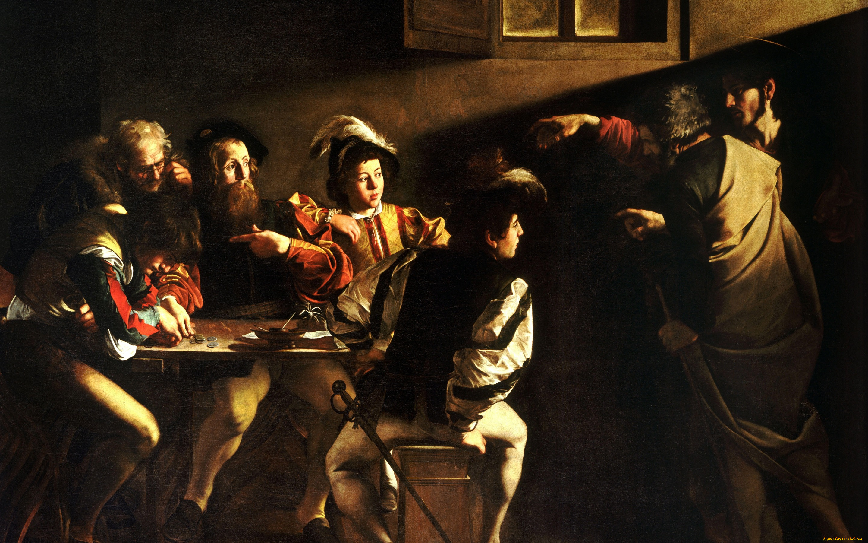 рисованное, michelangelo, картина, микеланджело, меризи, да, караваджо, мифология, призвание, апостола, матфея