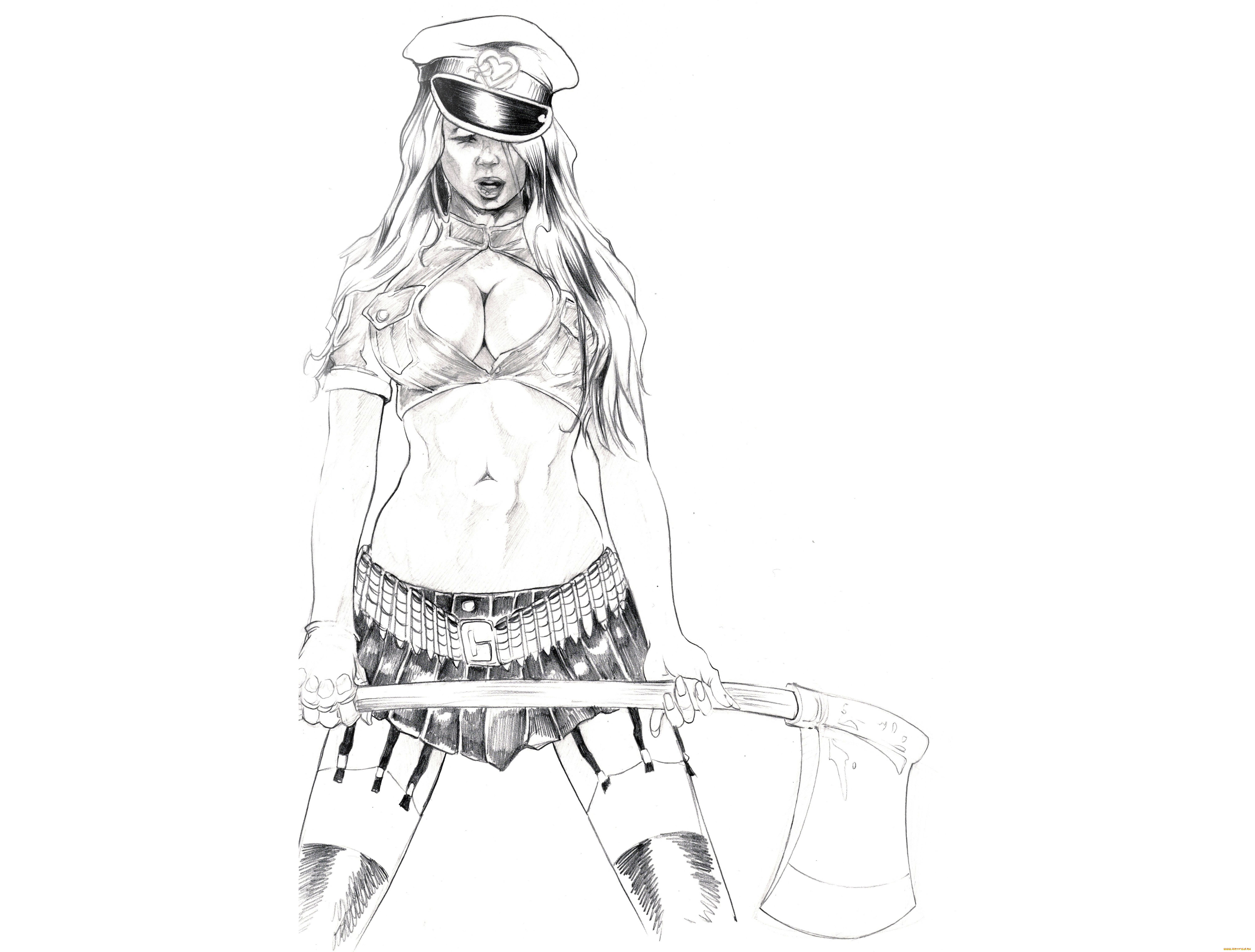 рисованное, комиксы, топор, фон, девушка