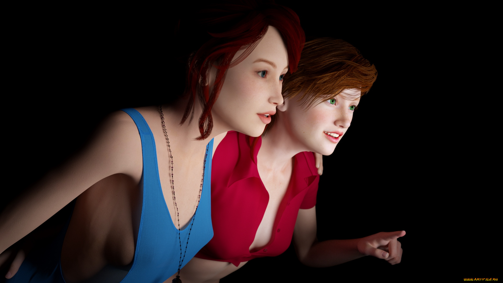 3д, графика, люди, , people, девушки, взгляд, фон