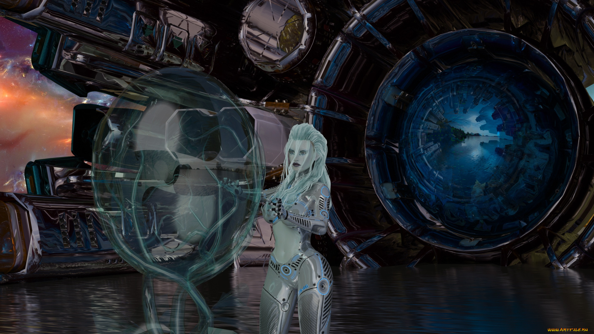 3д, графика, _science, fiction, девушка, взгляд, фон