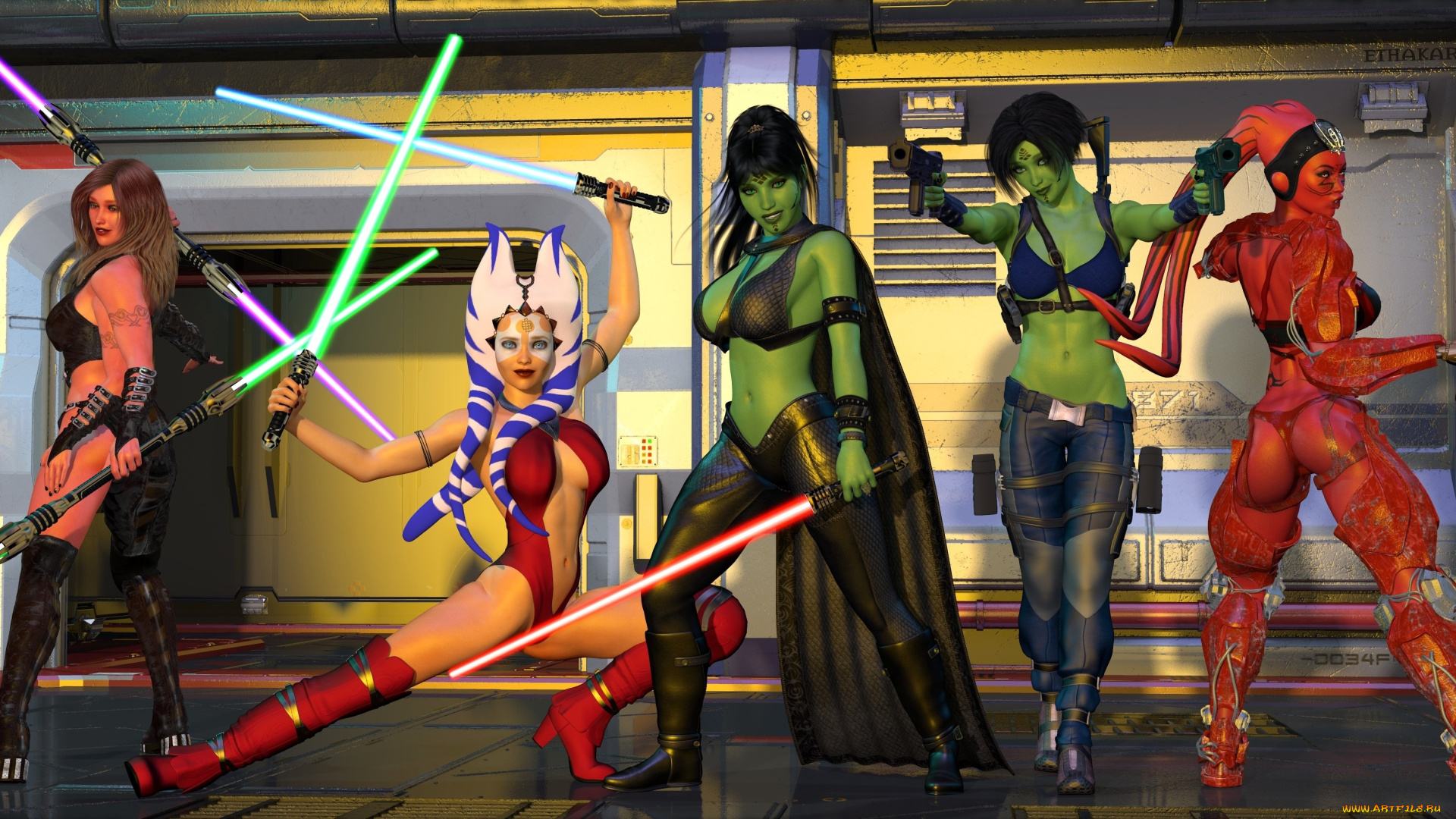 3д, графика, существа, , creatures, девушки, взгляд, фон