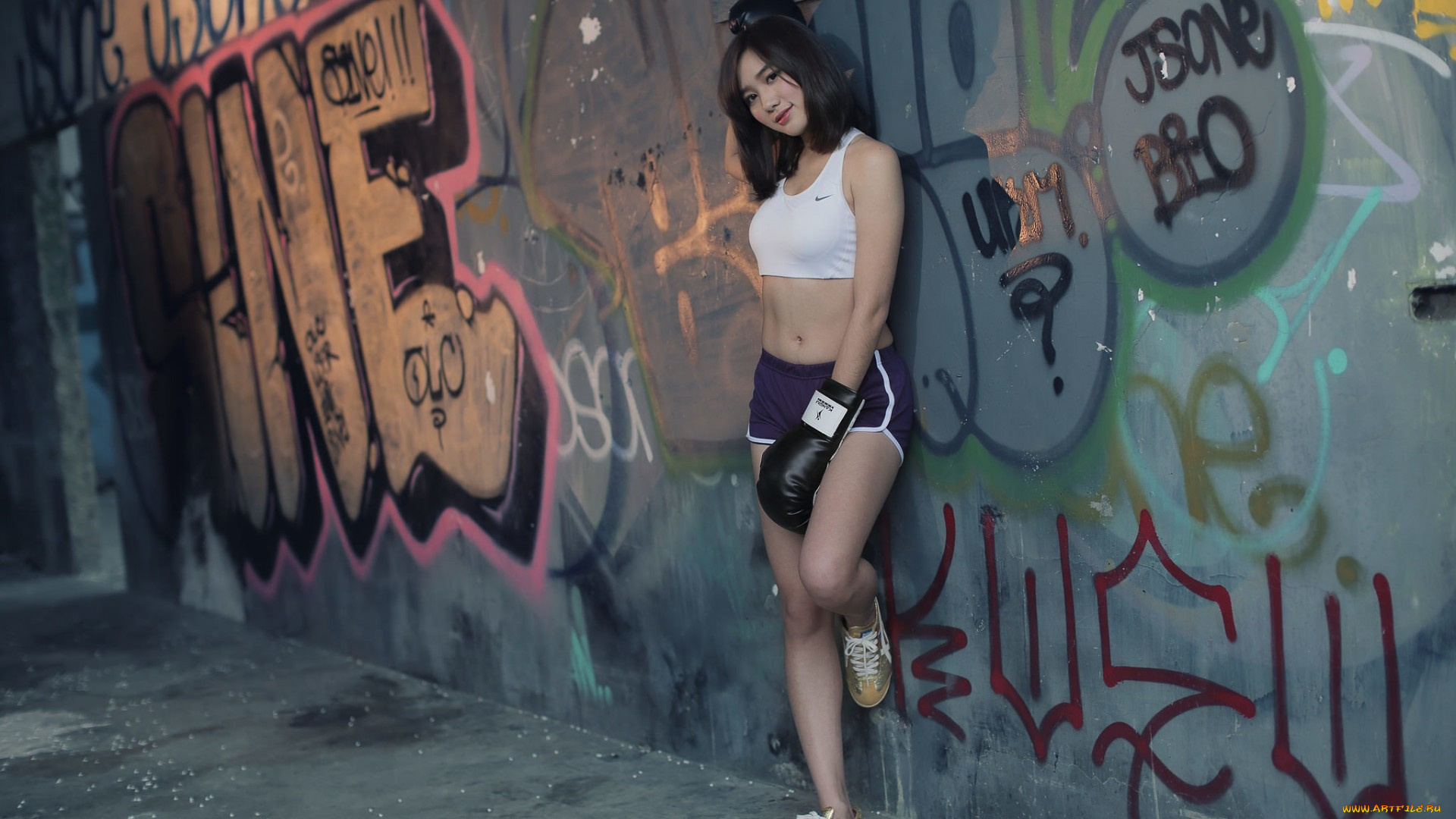 девушки, -unsort, , азиатки, граффити, фотография, модель, wallhaven, перчатки