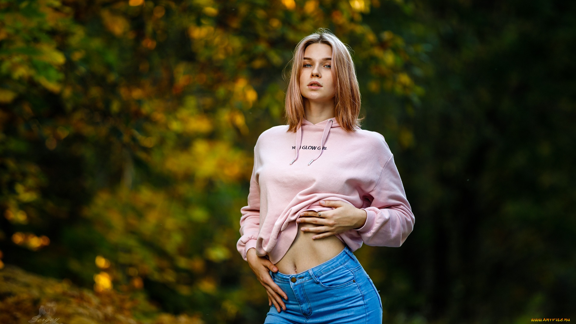 девушки, -unsort, , блондинки, , светловолосые, рыжая, wallhaven, женщины, на, открытом, воздухе, портрет, свитер, джинсы, живот