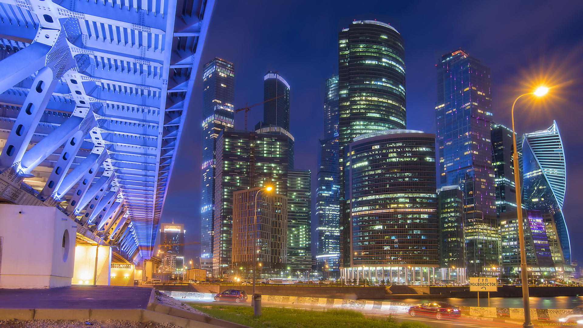 dorogomilovski, bridge, at, twilight, города, москва, , россия, простор