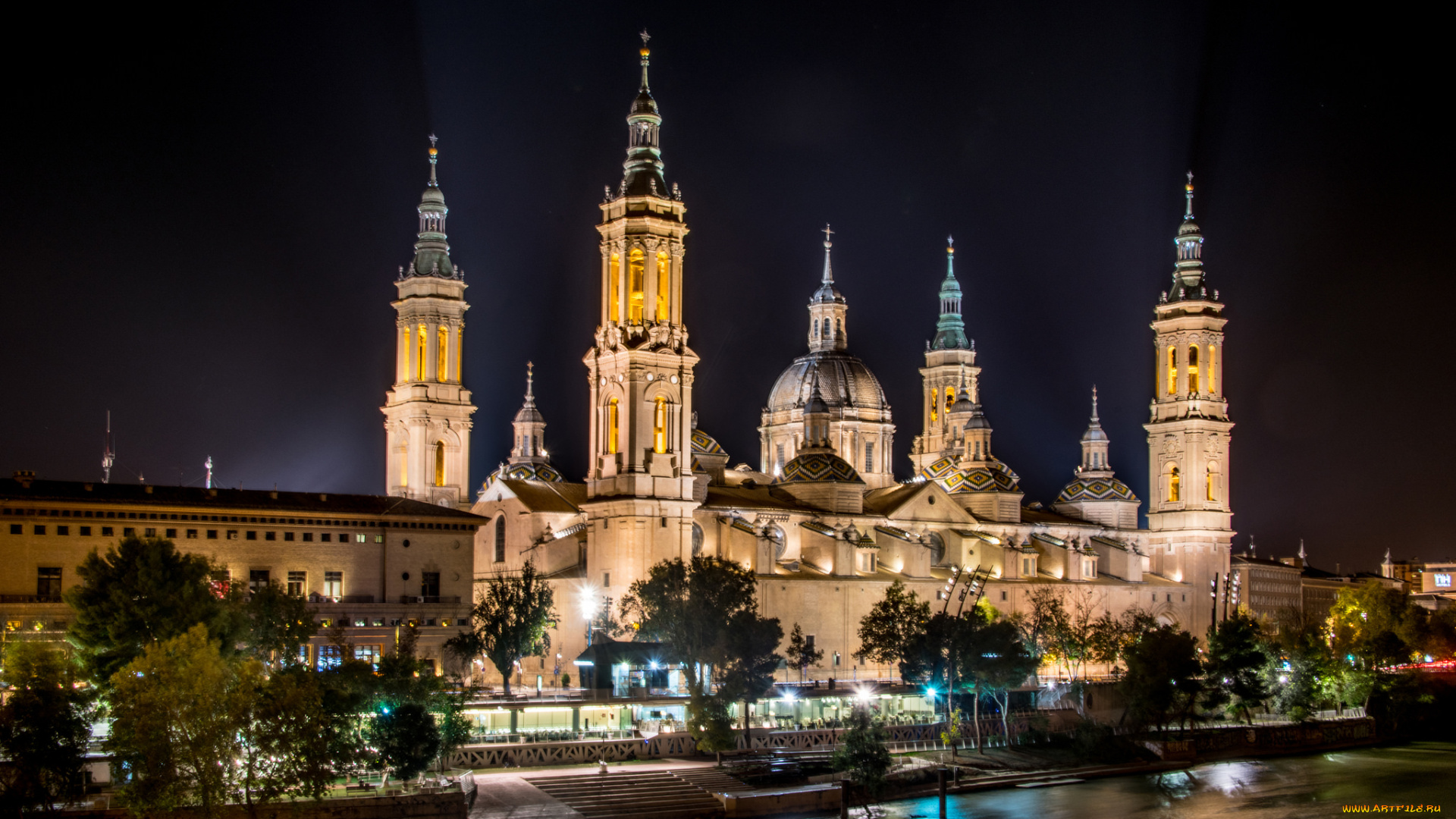 saragosse, города, -, огни, ночного, города, простор