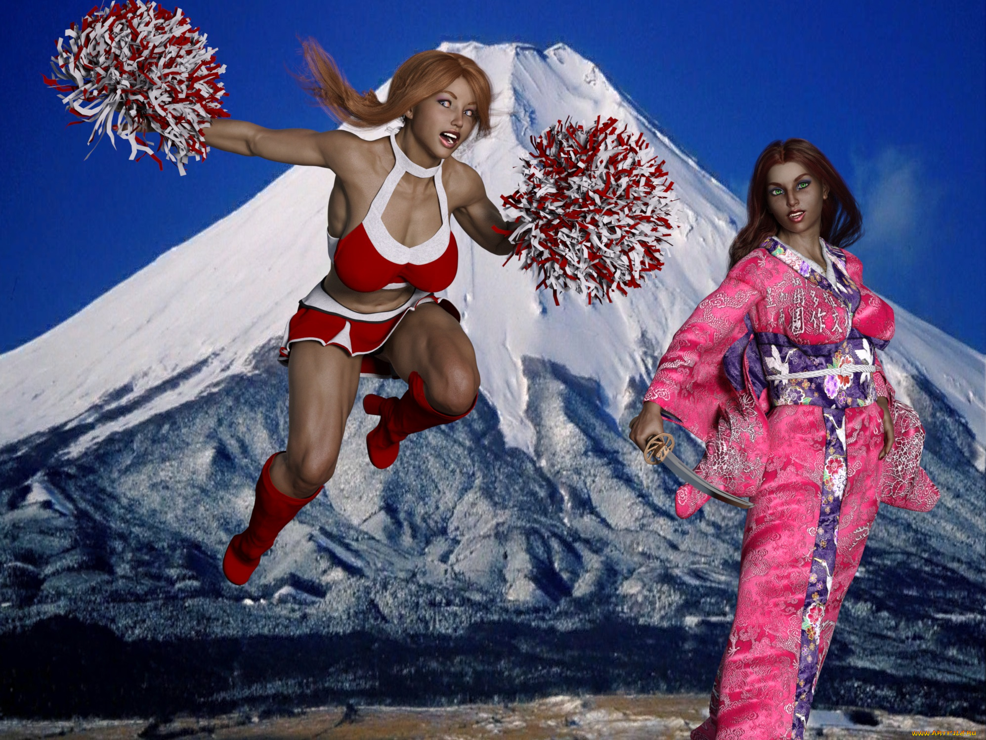 3д, графика, фантазия, , fantasy, девушки, взгляд, фон