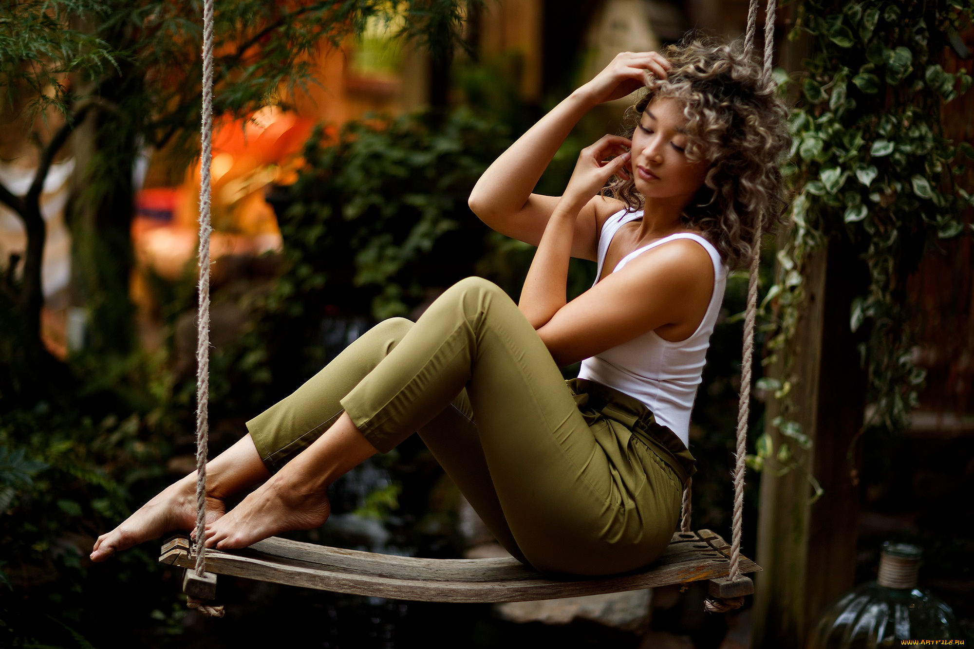 девушки, -unsort, , азиатки, качели, девушка