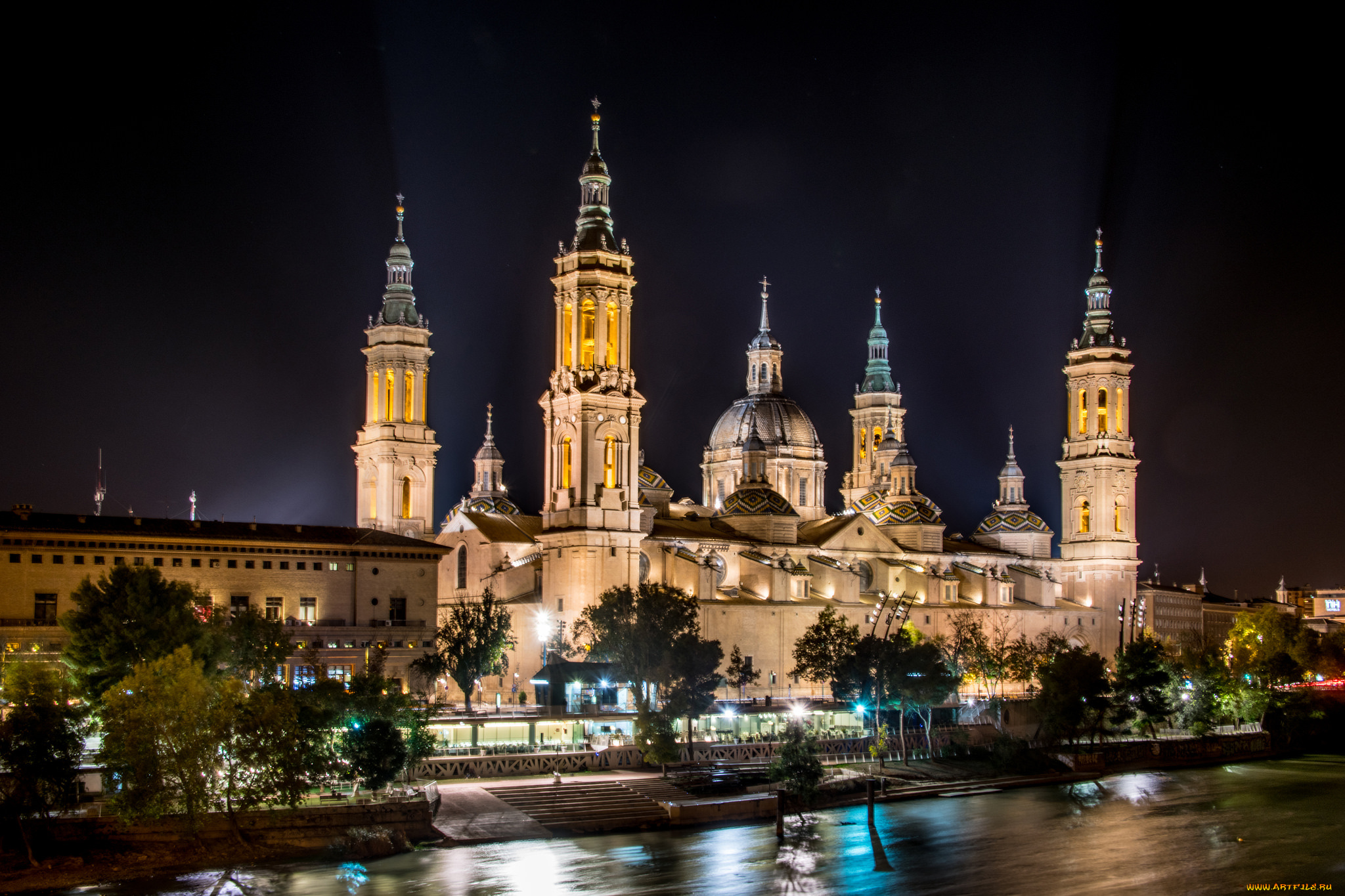 saragosse, города, -, огни, ночного, города, простор