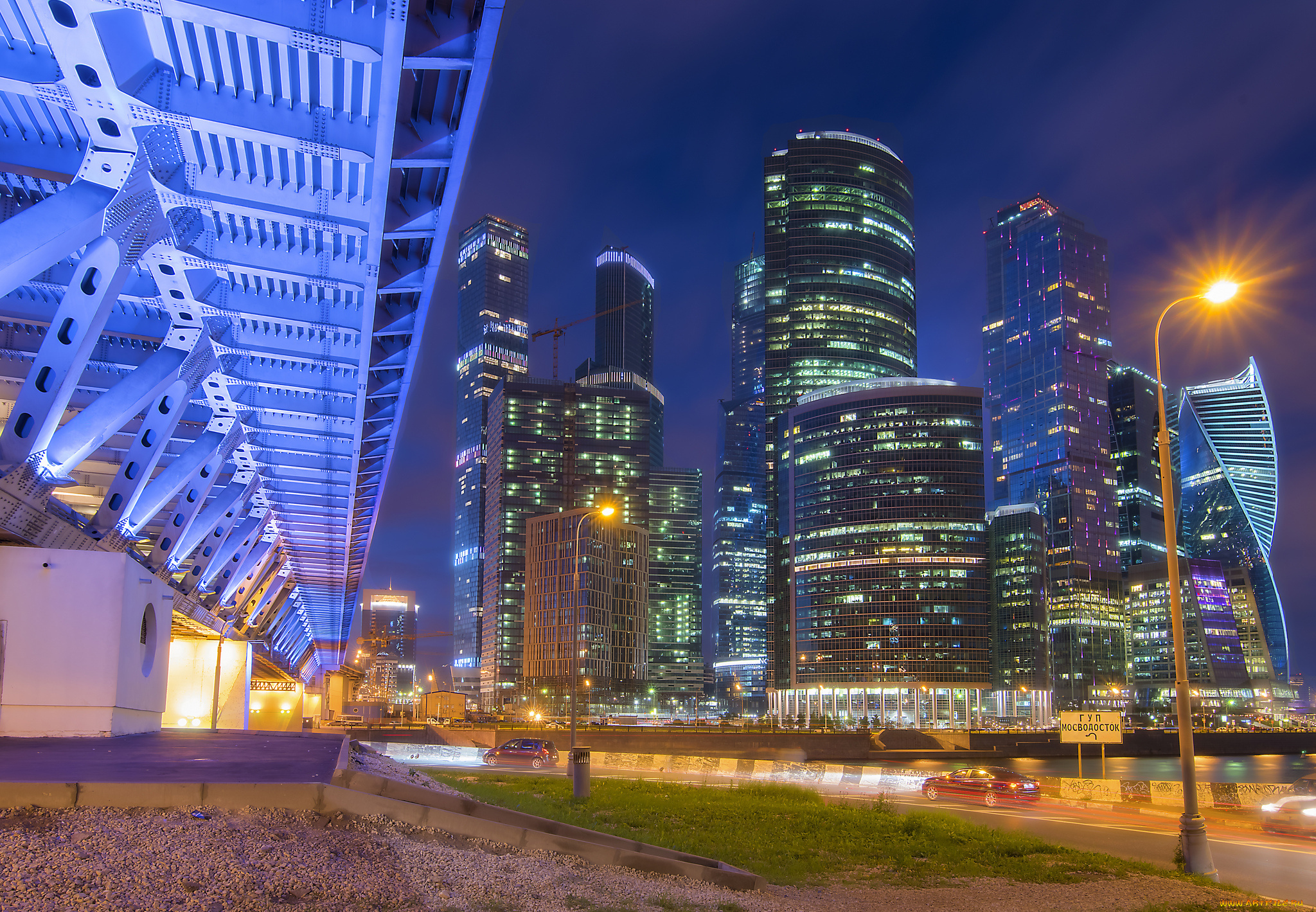 dorogomilovski, bridge, at, twilight, города, москва, , россия, простор