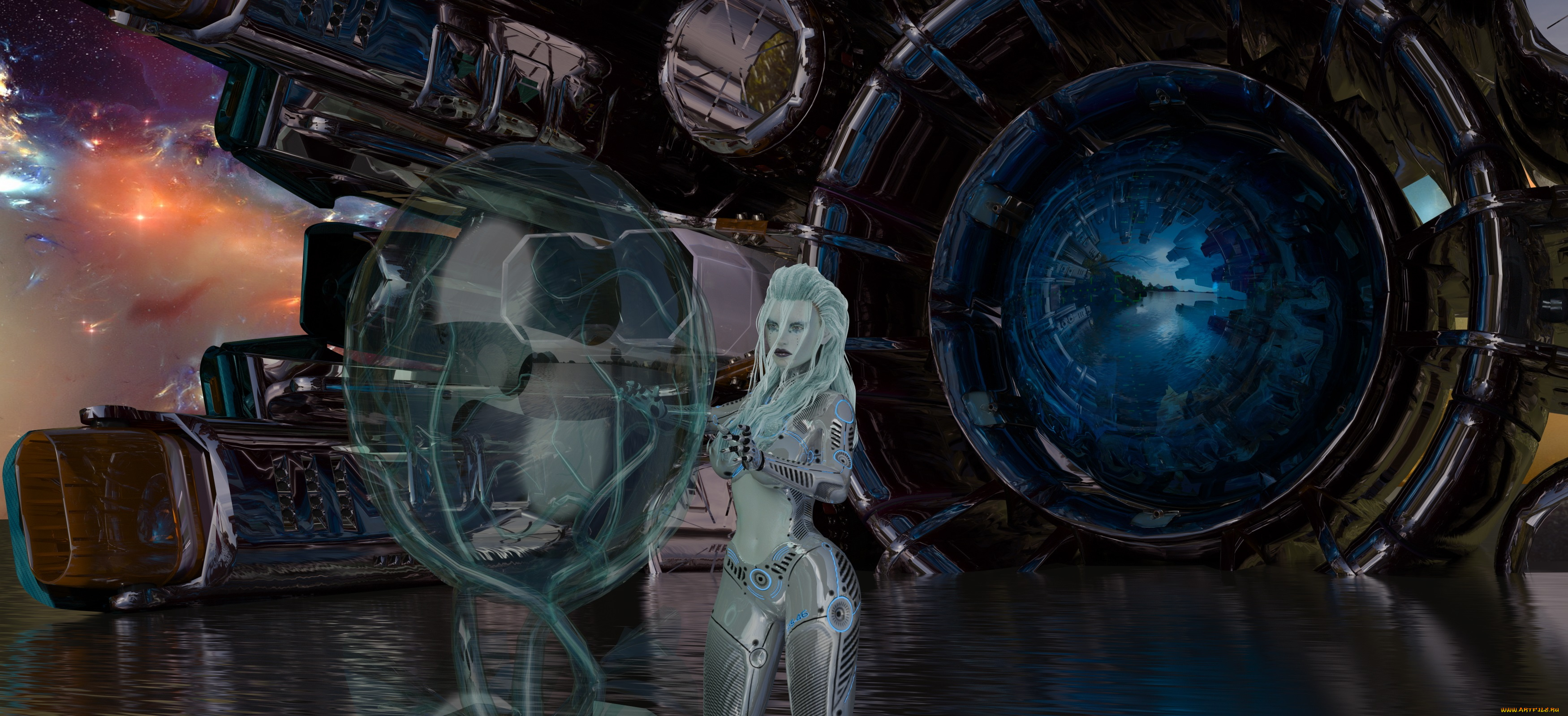 3д, графика, _science, fiction, девушка, взгляд, фон