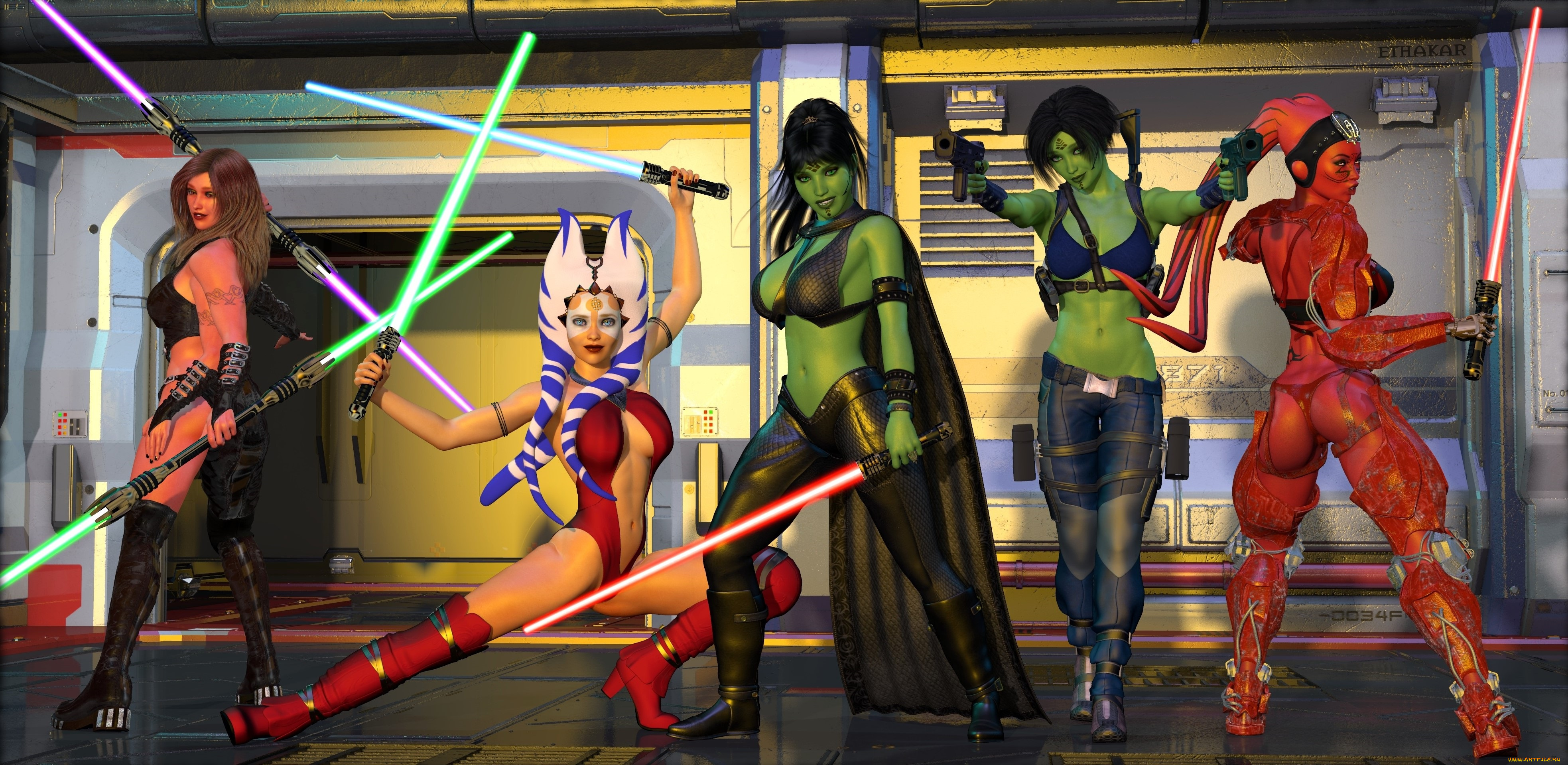 3д, графика, существа, , creatures, девушки, взгляд, фон