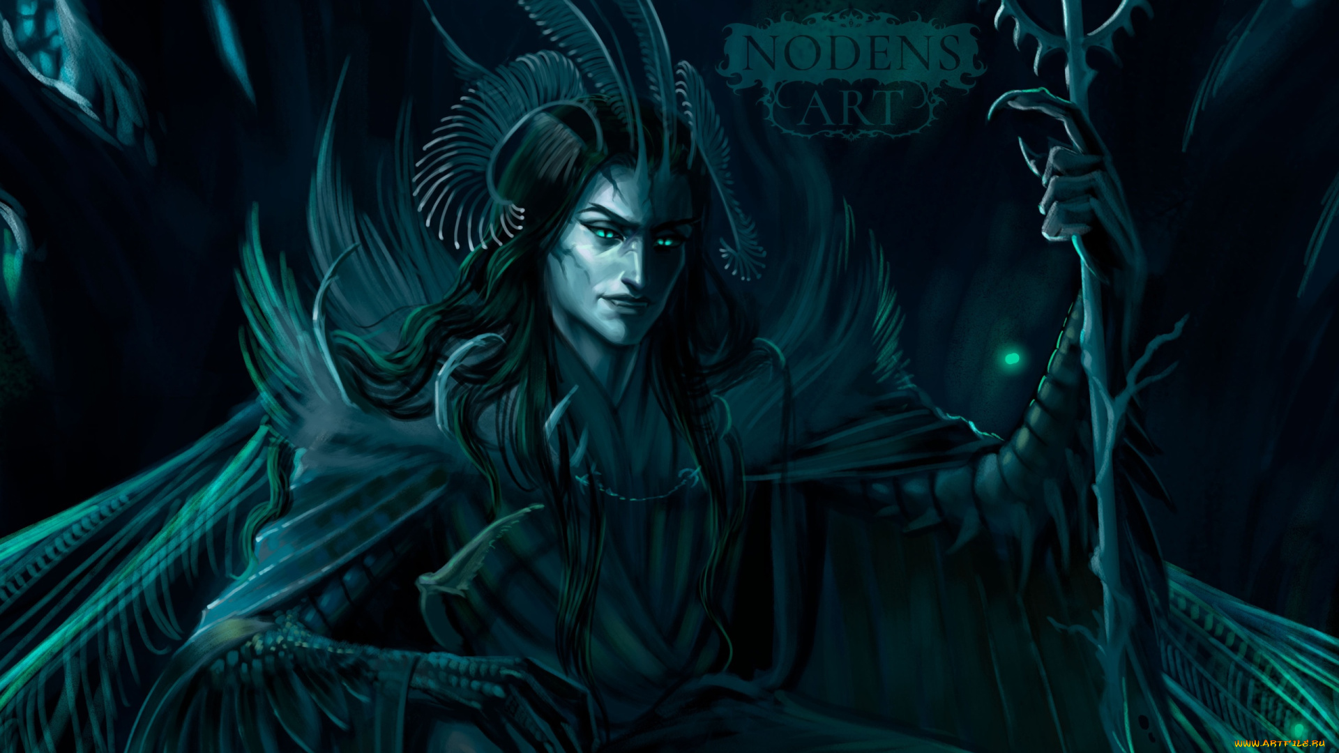 фэнтези, демоны, демон, рога, трон, посох