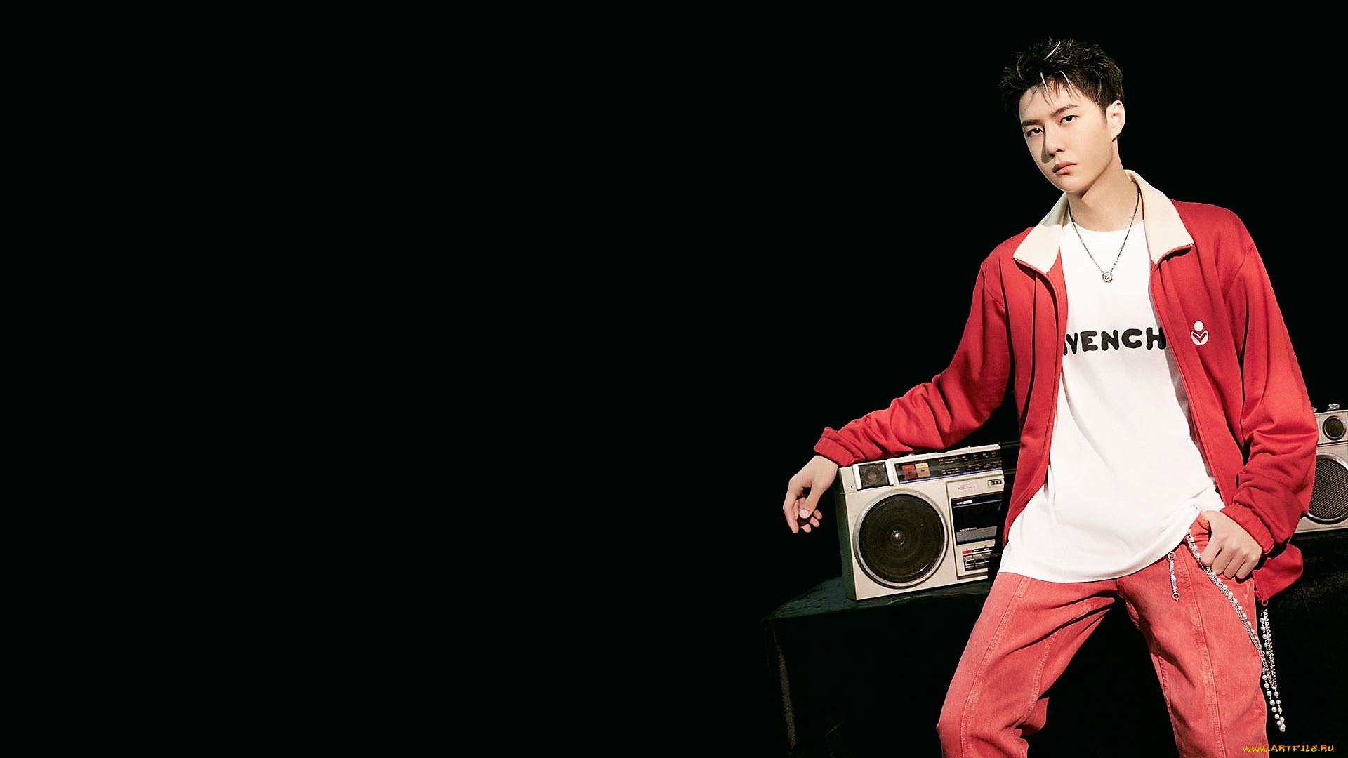 мужчины, wang, yi, bo, актер, певец, куртка, магнитофон