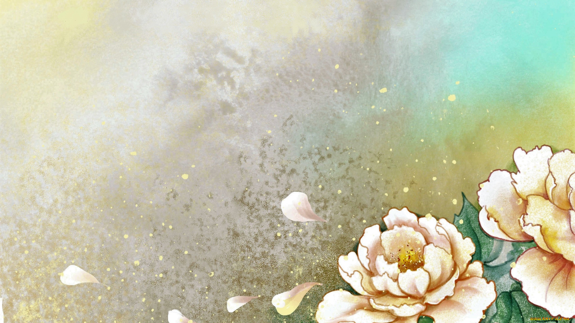 рисованное, цветы, пионы