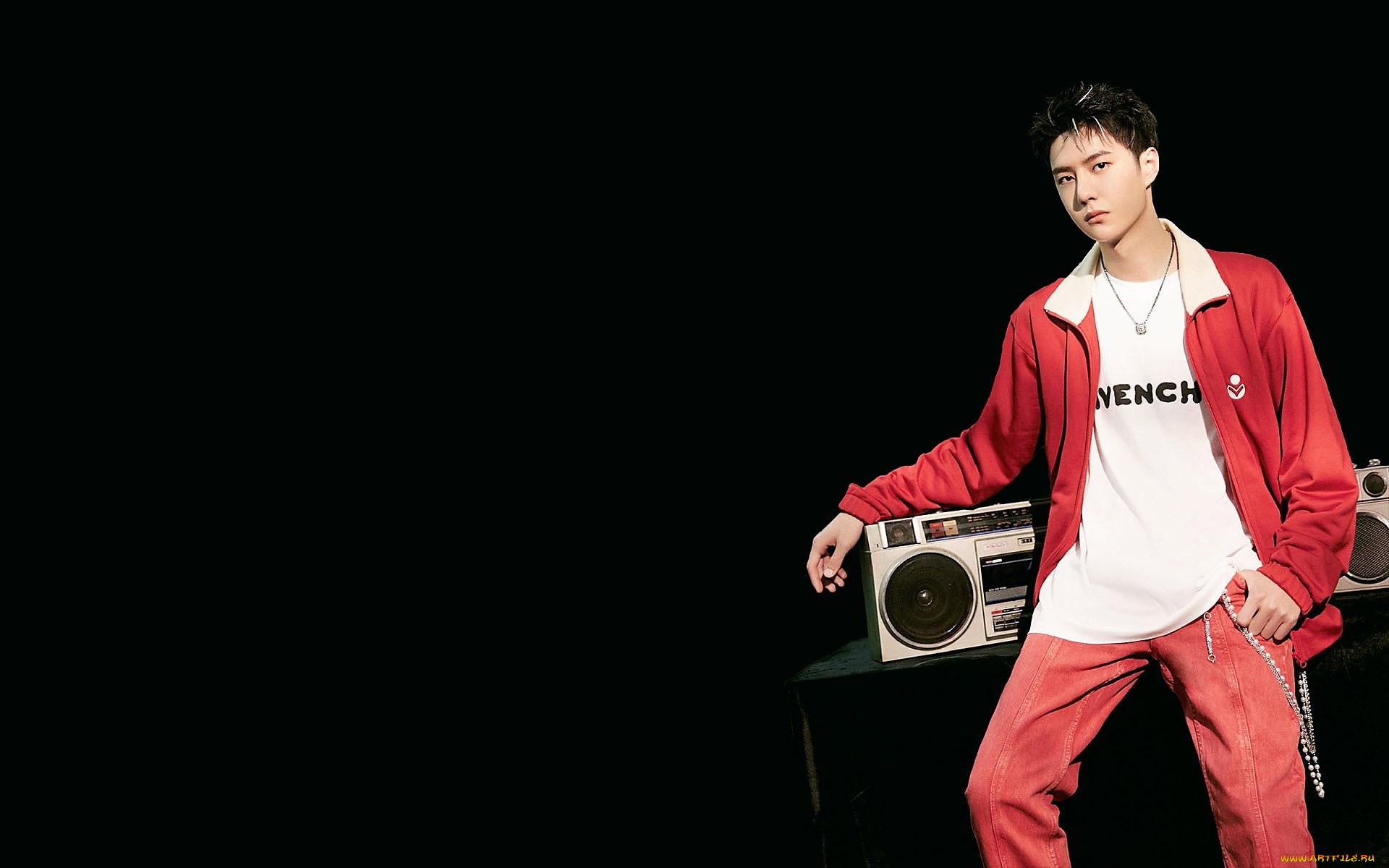 мужчины, wang, yi, bo, актер, певец, куртка, магнитофон