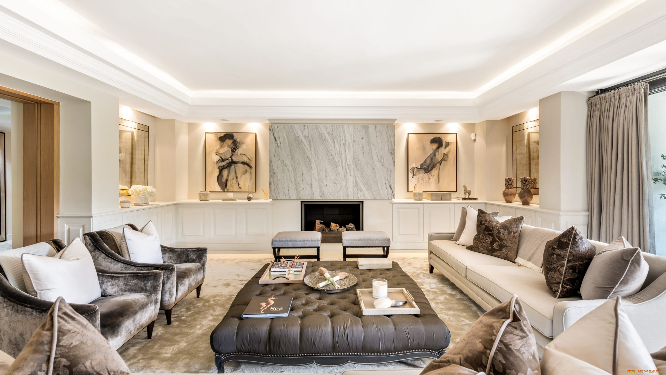 интерьер, гостиная, картины, мягкий, уголок