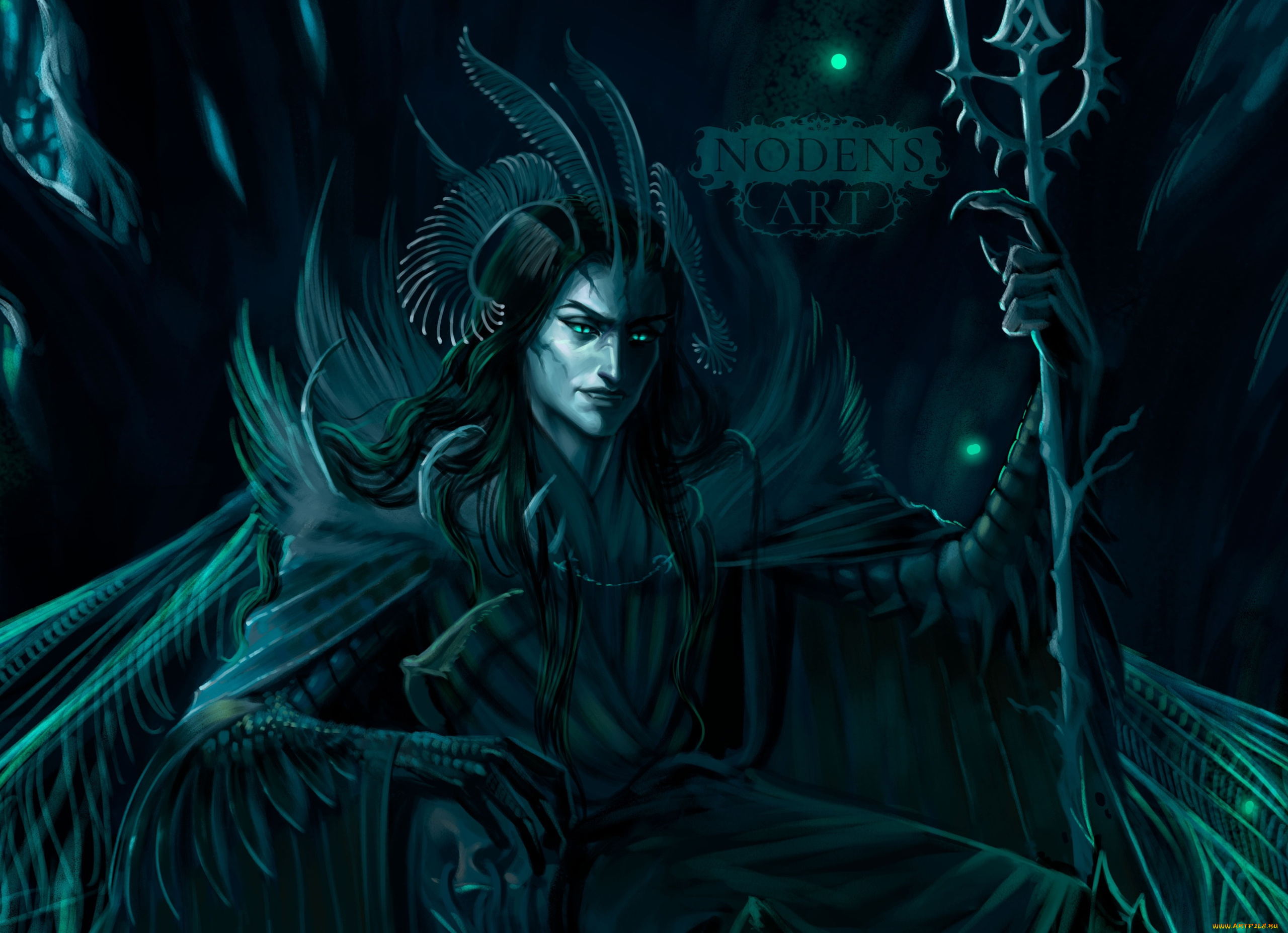 фэнтези, демоны, демон, рога, трон, посох