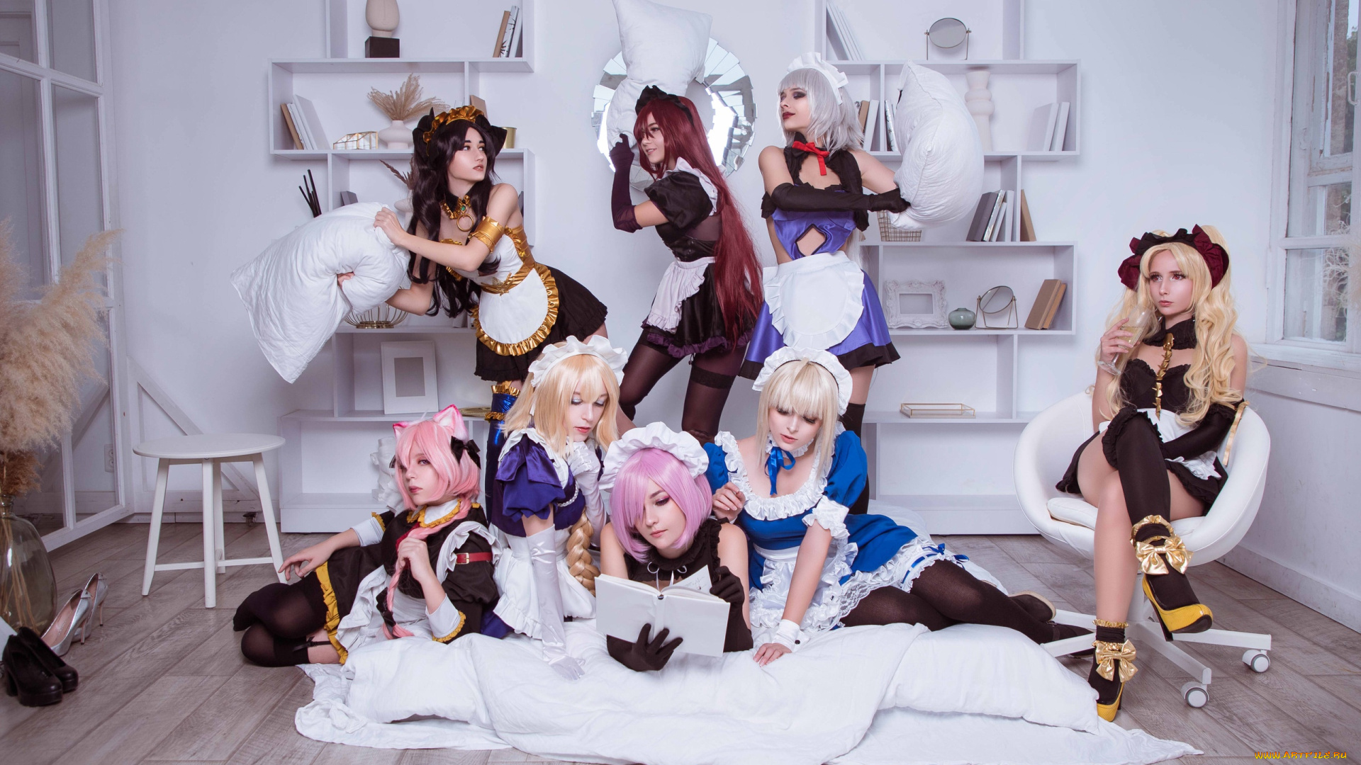 девушки, -, креатив, , косплей, образы, костюмы, горничные, комната, подушки