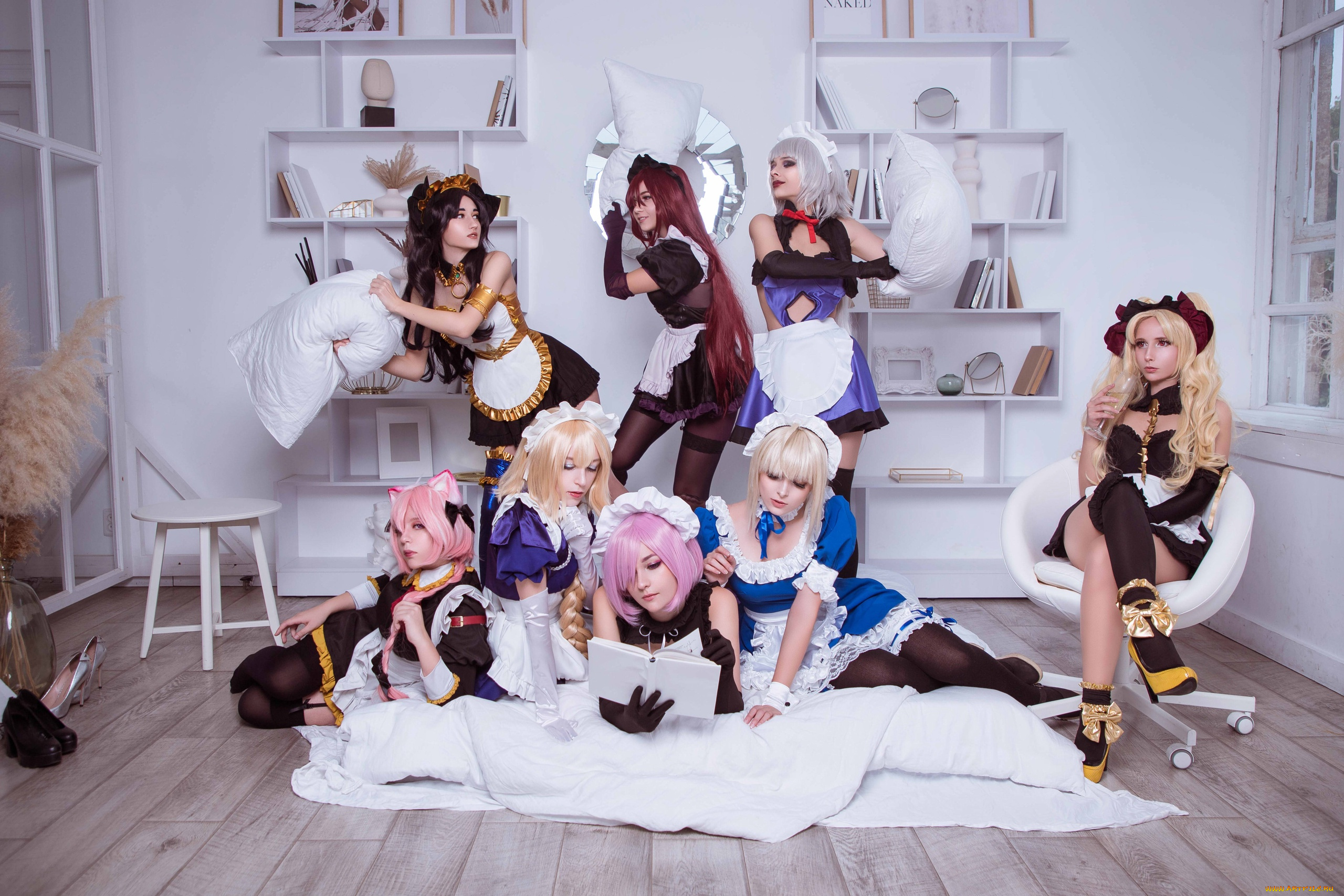 девушки, -, креатив, , косплей, образы, костюмы, горничные, комната, подушки