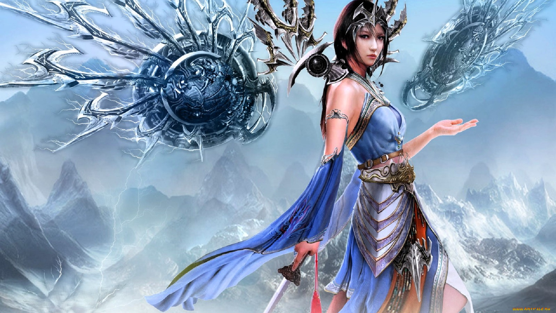 видео, игры, nine, communities, девушка, магия, меч