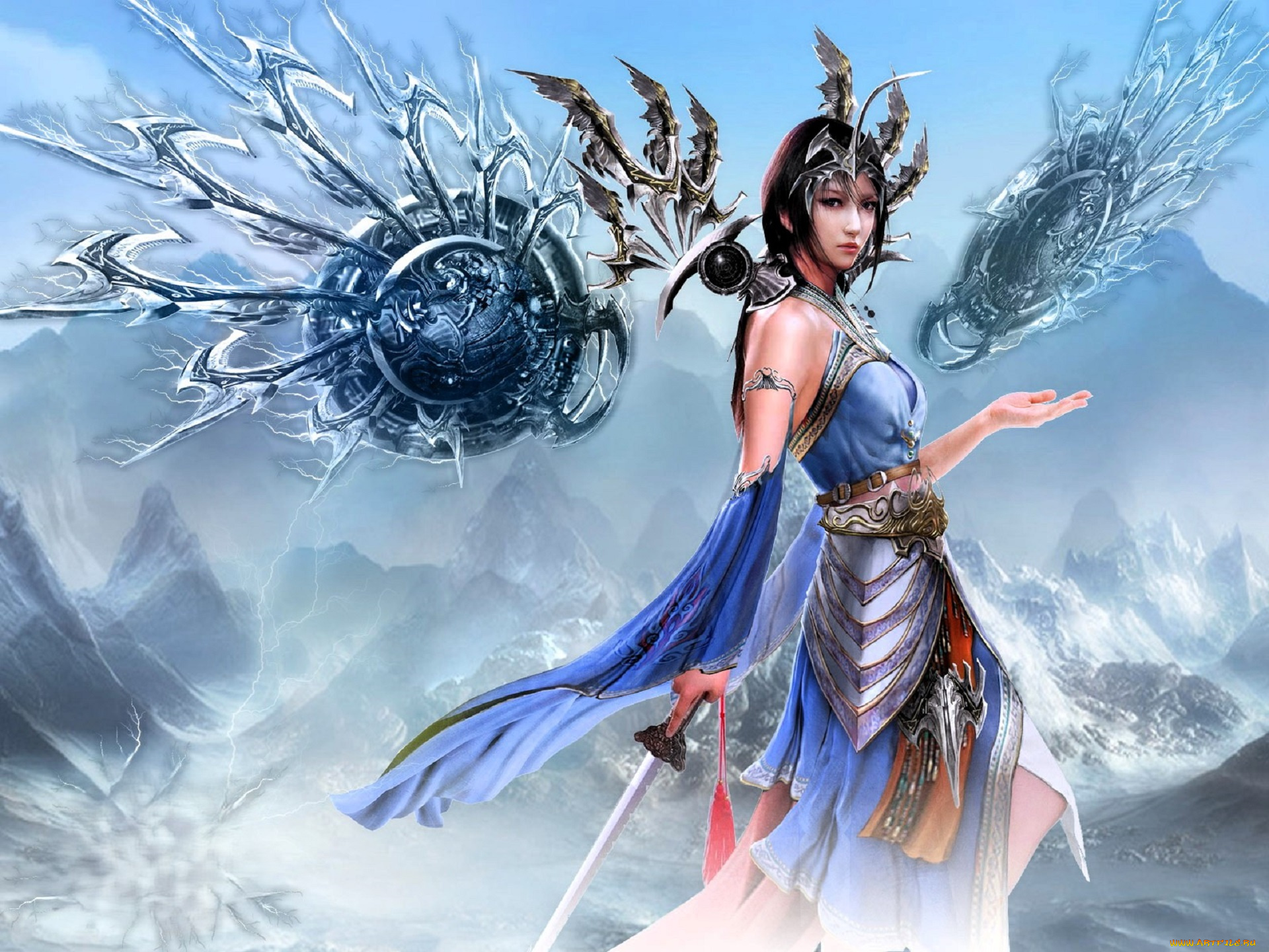 видео, игры, nine, communities, девушка, магия, меч