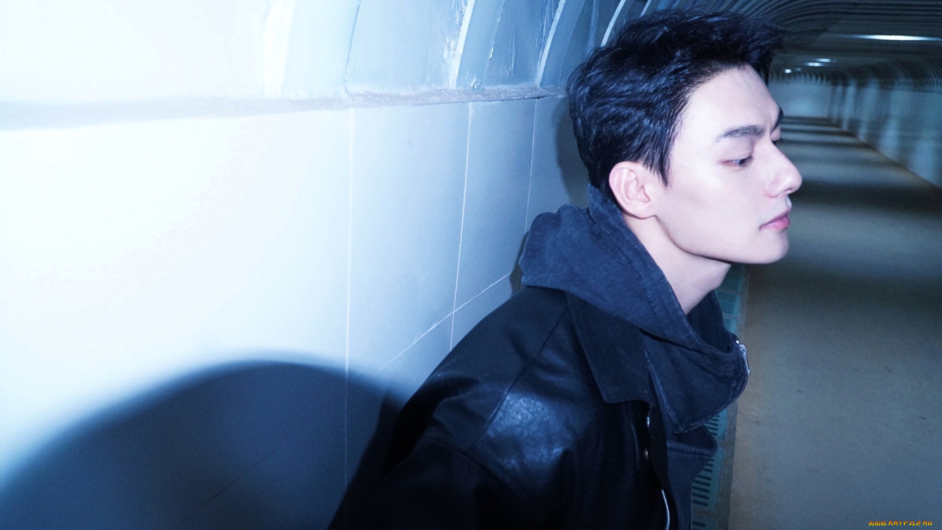 мужчины, wang, zhuocheng, актер, капюшон, куртка, тоннель