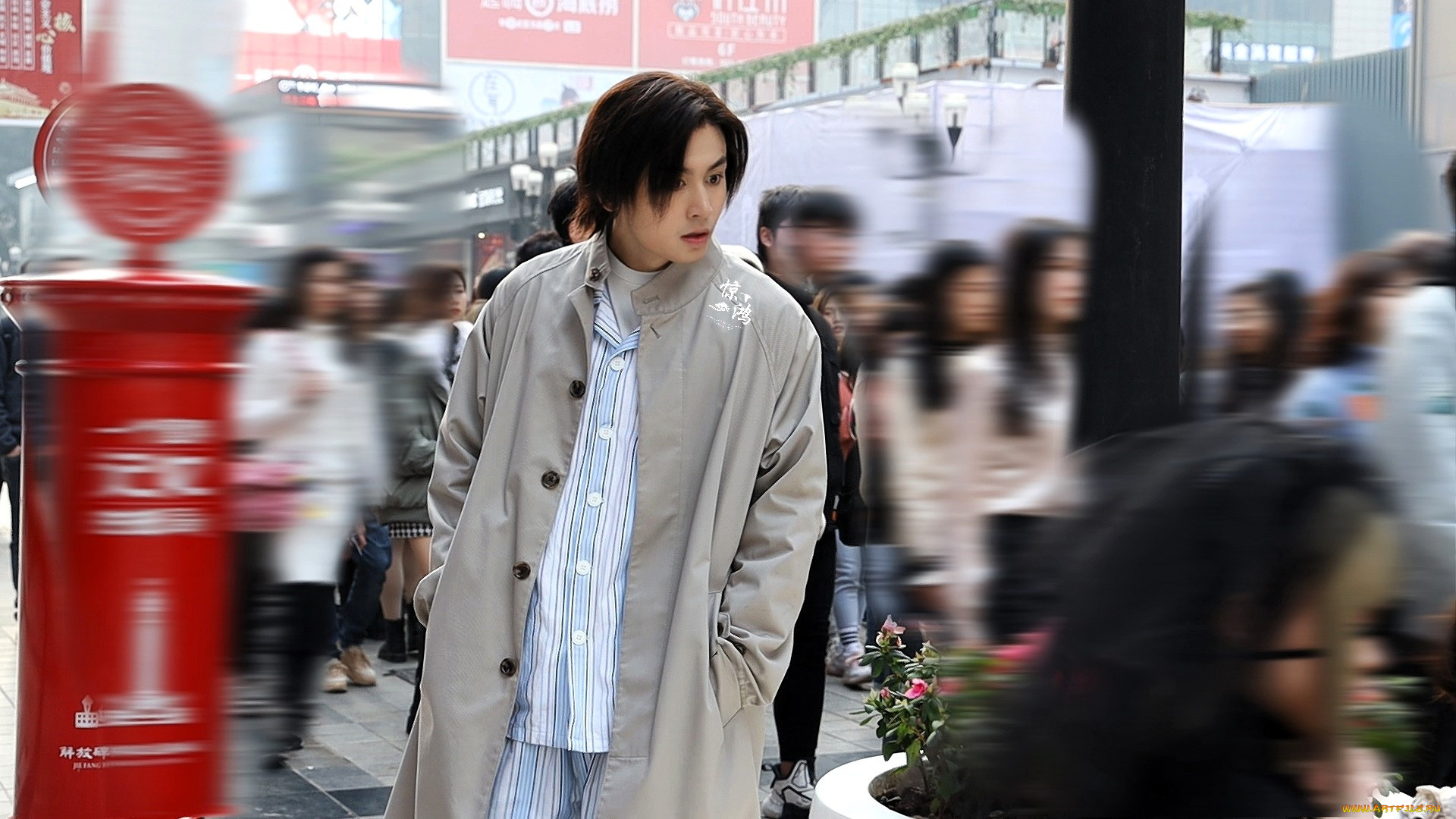 мужчины, zhang, zhehan, актер, плащ, люди, улица, город