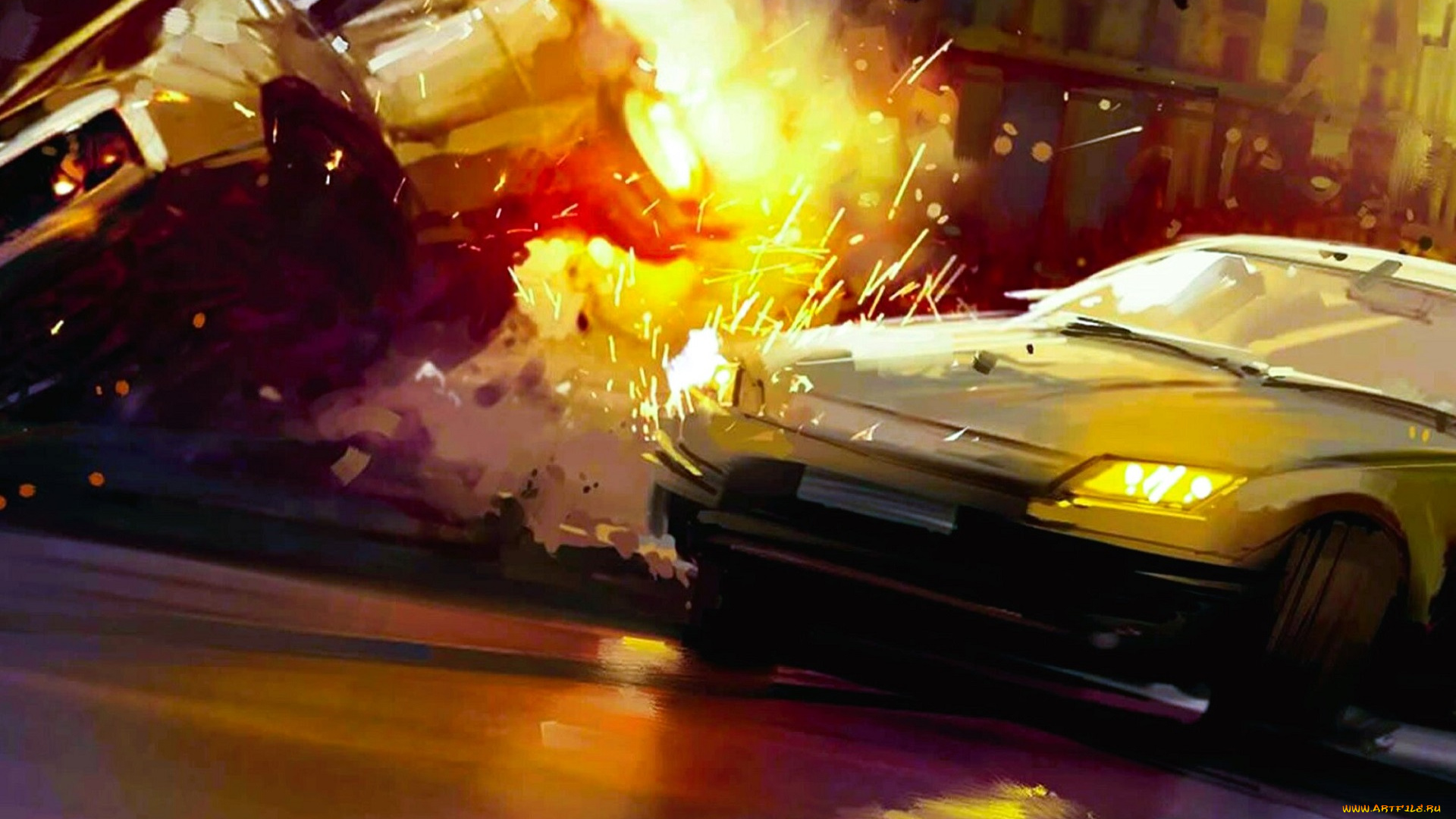 видео, игры, the, wheelman, машины, авария, огонь, улица