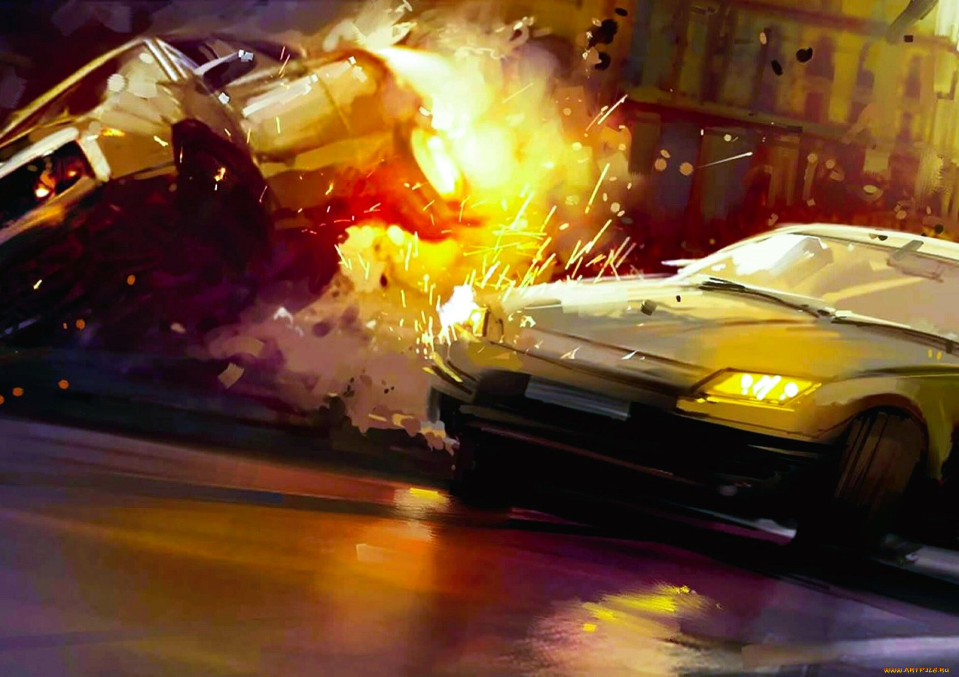 видео, игры, the, wheelman, машины, авария, огонь, улица