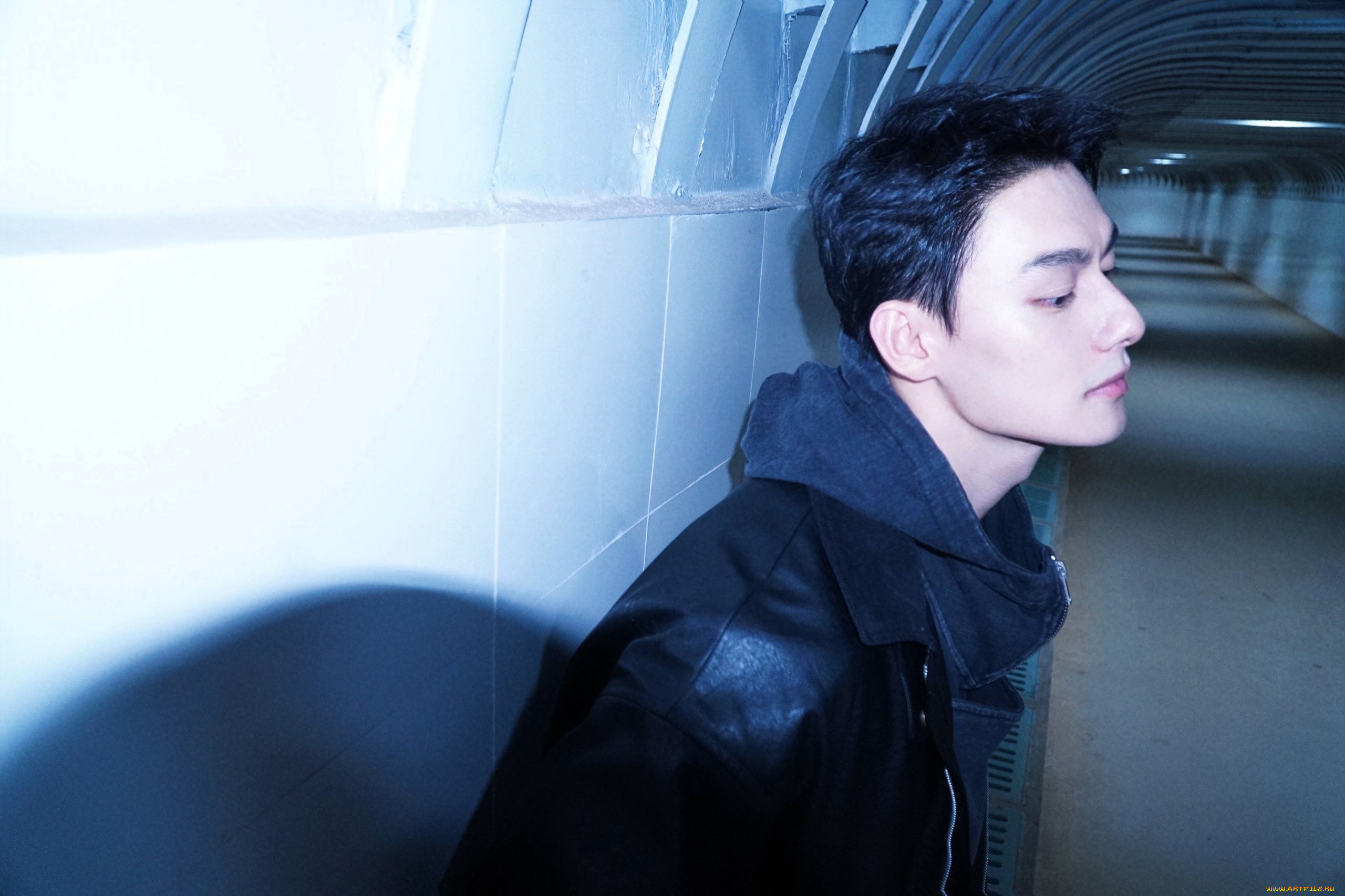 мужчины, wang, zhuocheng, актер, капюшон, куртка, тоннель