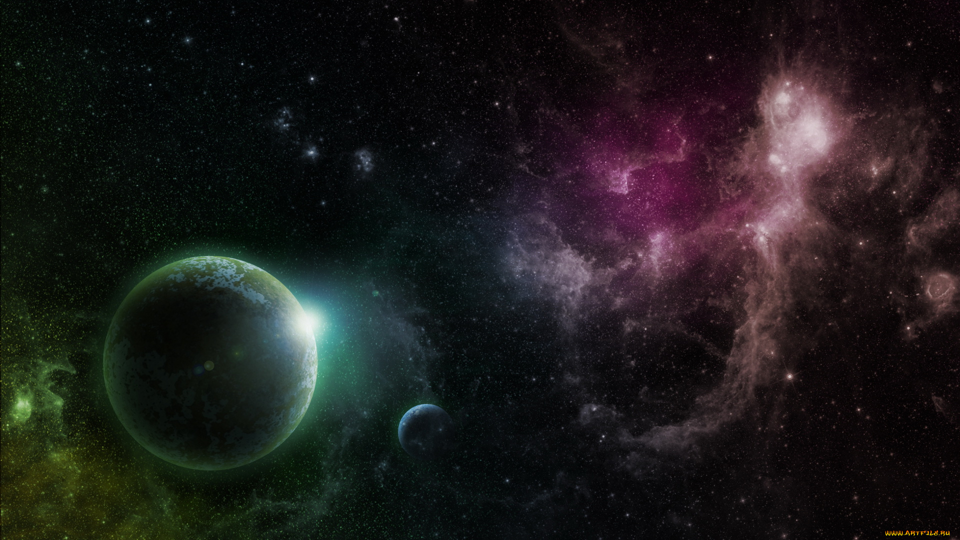 космос, арт, галактика, тёмный, вселеная, планеты